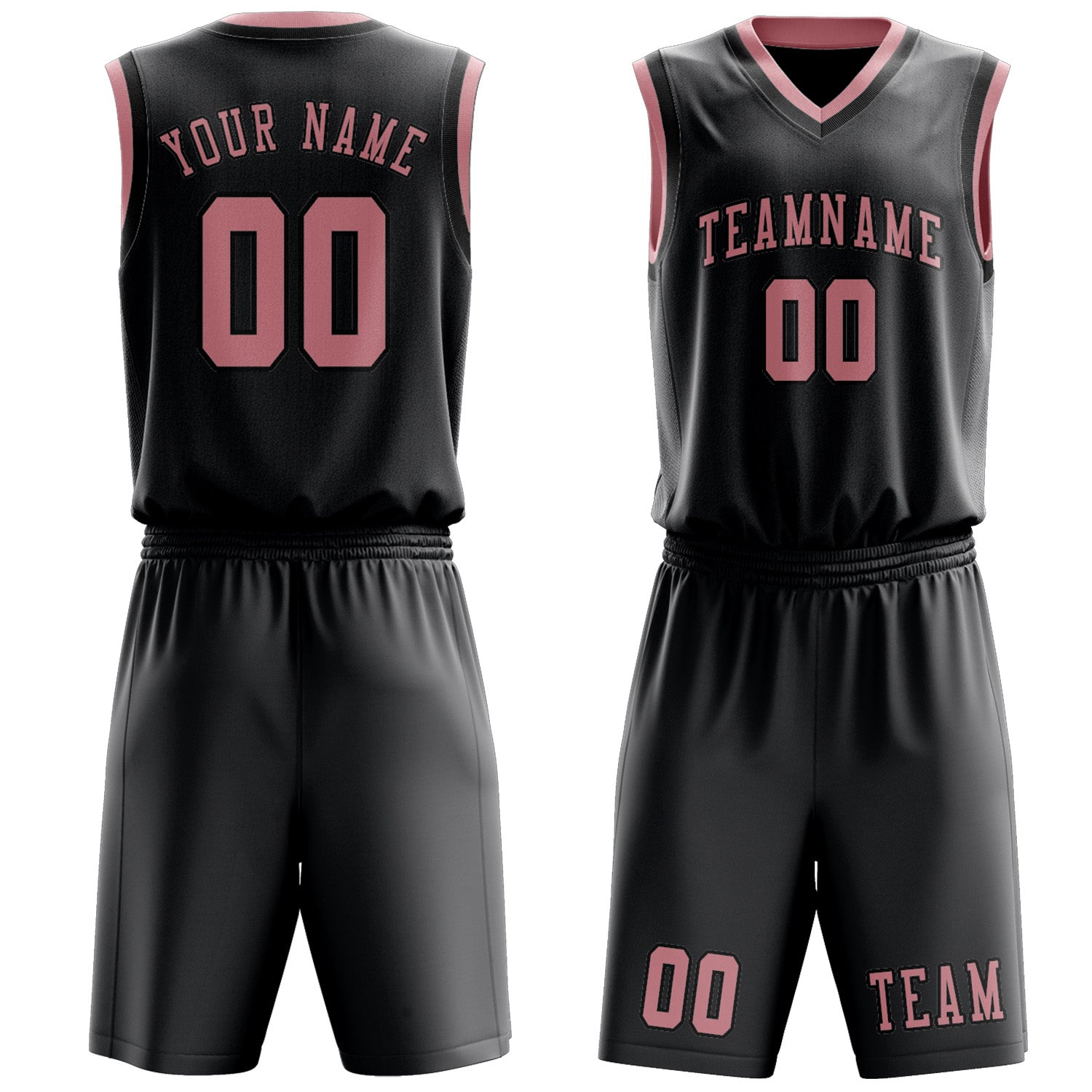 Benutzerdefiniertes Professionelles Dunkelgrau Rosa Basketballtrikot-Set
