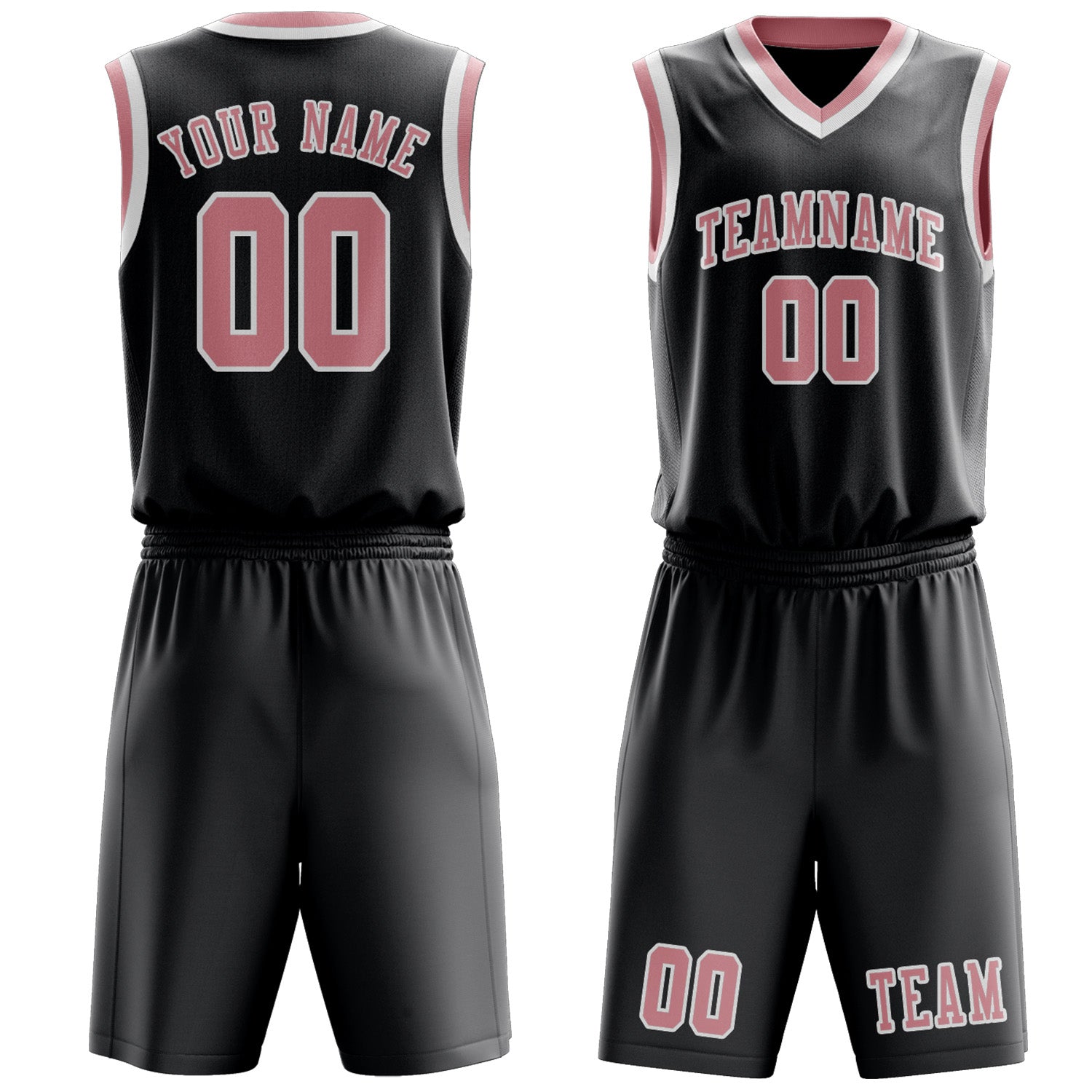 Benutzerdefiniertes Professionelles Dunkelgrau Rosa Basketballtrikot-Set