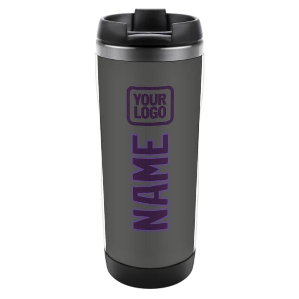 Tazza personalizzata in acciaio inossidabile grigio scuro e viola