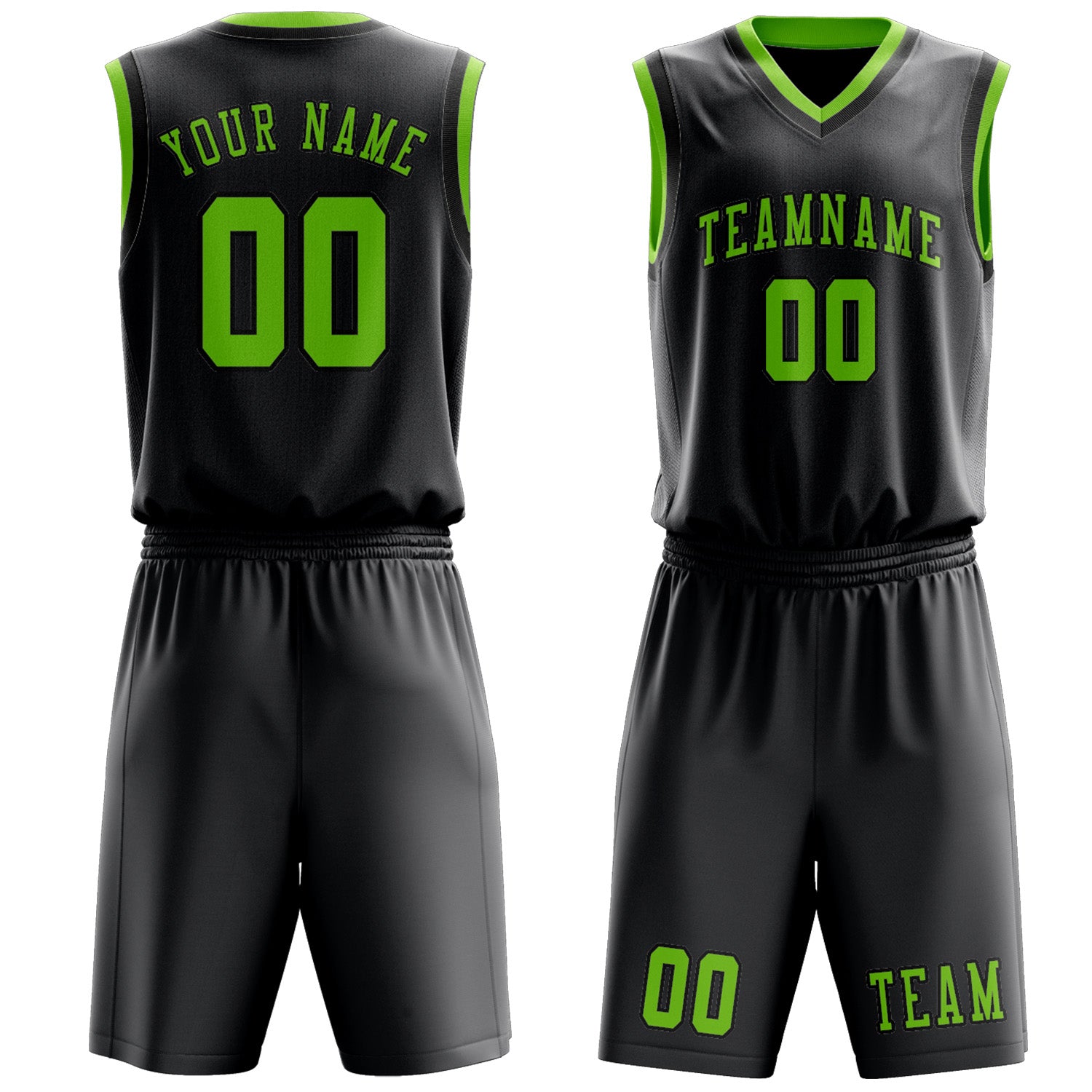 Benutzerdefiniertes Professionelles Dunkelgrau Smaragdgrün Basketballtrikot-Set