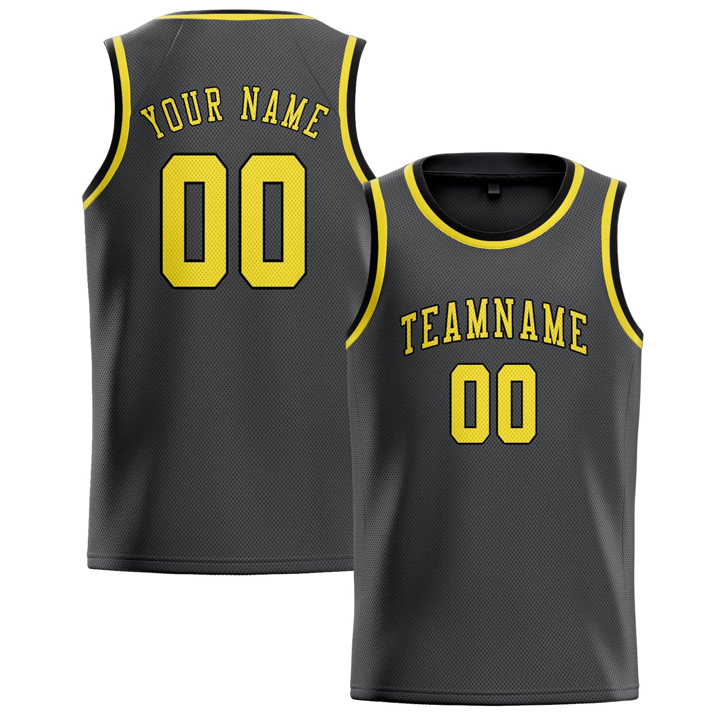 Benutzerdefiniertes Professionelles Dunkelgrau Blassgelb Basketballtrikot