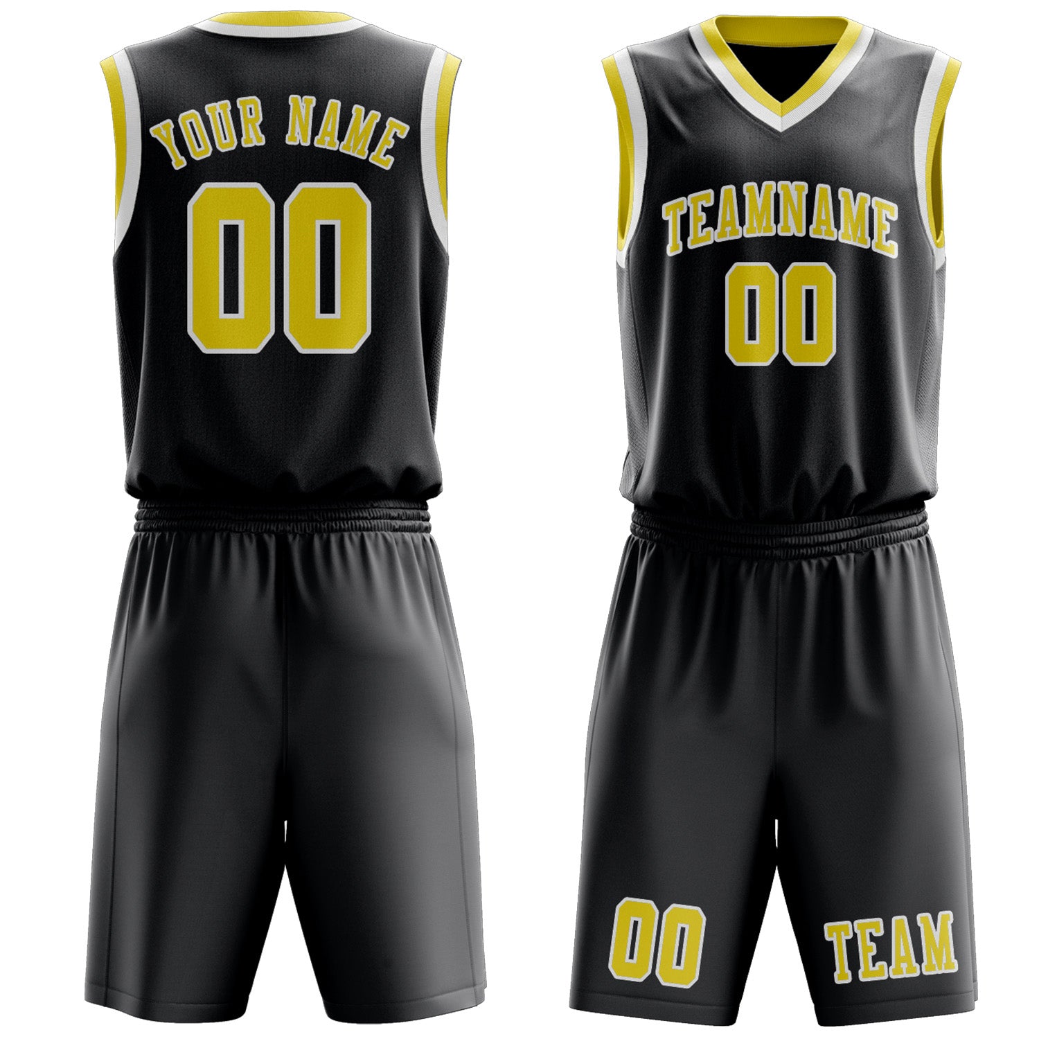 Benutzerdefiniertes Professionelles Dunkelgrau Blassgelb Basketballtrikot-Set