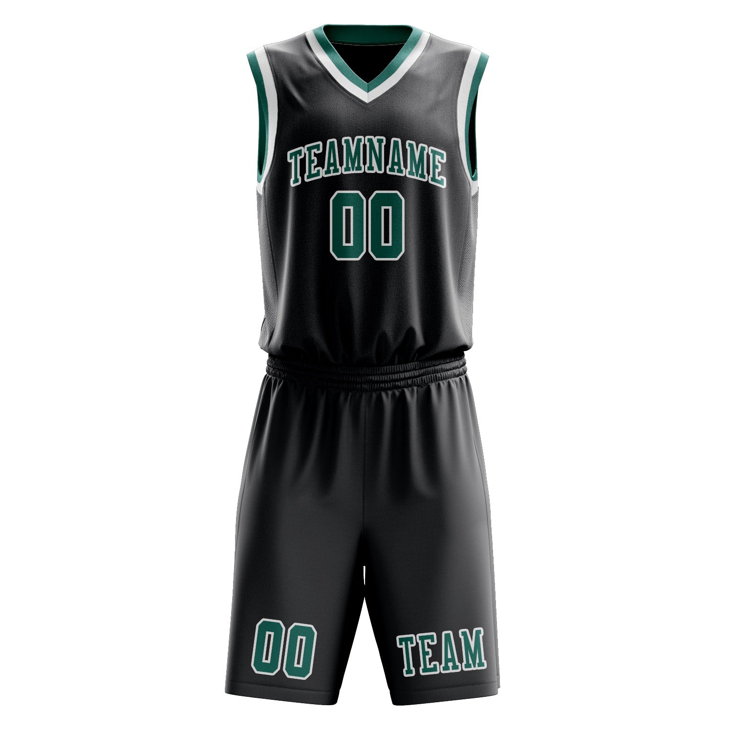 Benutzerdefiniertes Professionelles Dunkelgrau Blaugrün Basketballtrikot-Set