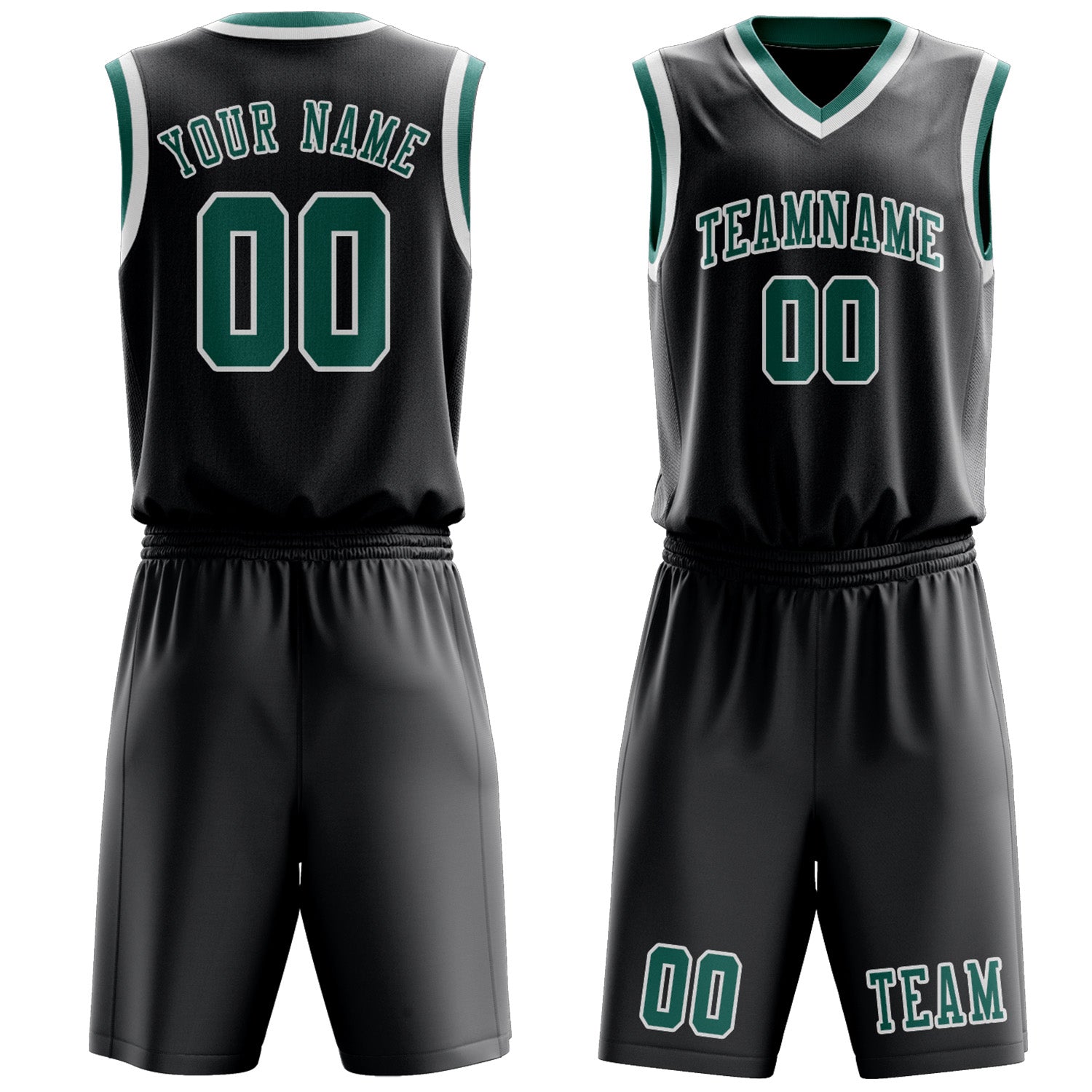 Benutzerdefiniertes Professionelles Dunkelgrau Blaugrün Basketballtrikot-Set