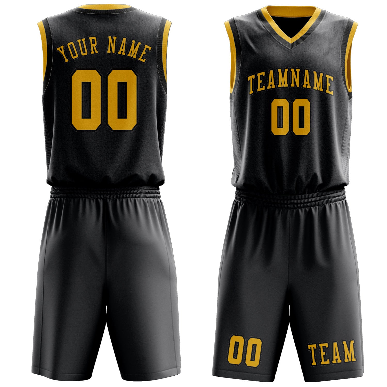 Benutzerdefiniertes Professionelles Dunkelgrau Gold Basketballtrikot-Set