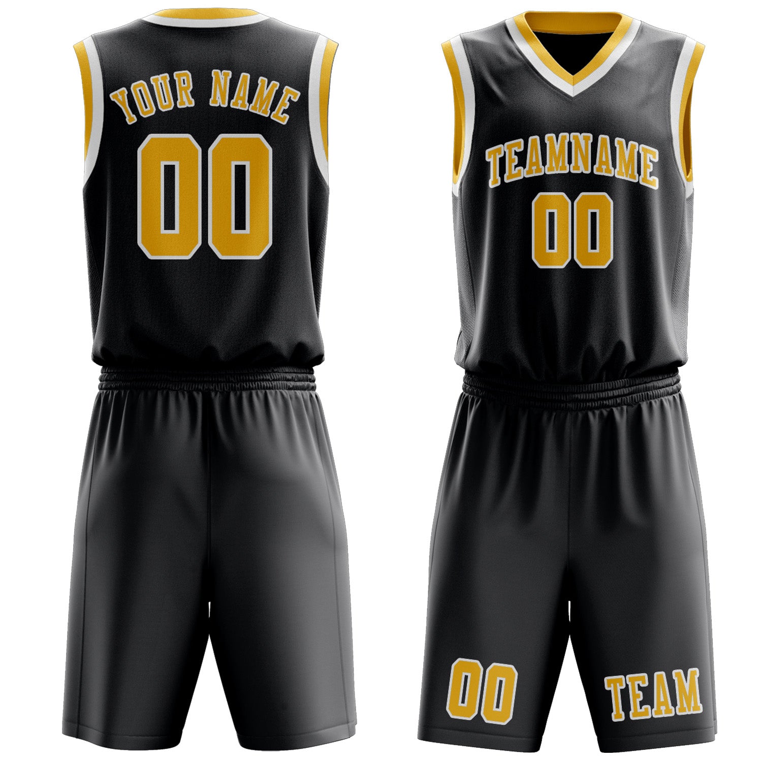 Benutzerdefiniertes Professionelles Dunkelgrau Gold Basketballtrikot-Set