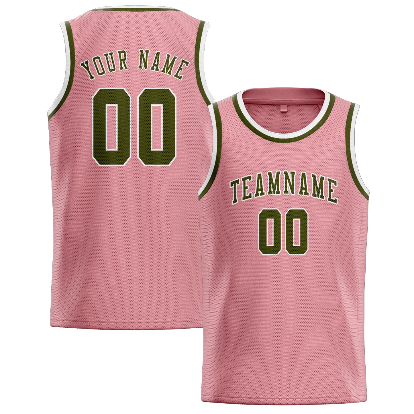 Benutzerdefiniertes Professionelles Rosa Dunkles Oliv Basketballtrikot