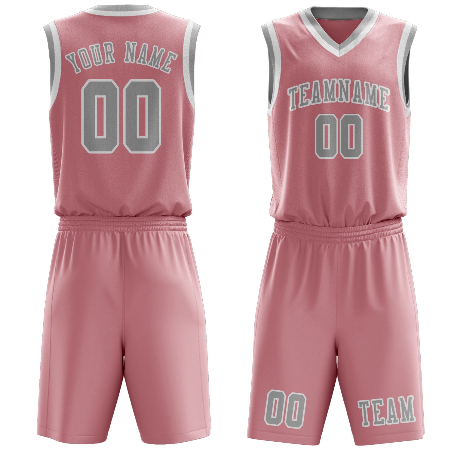 Benutzerdefiniertes Professionelles Rosa Grau Basketballtrikot-Set