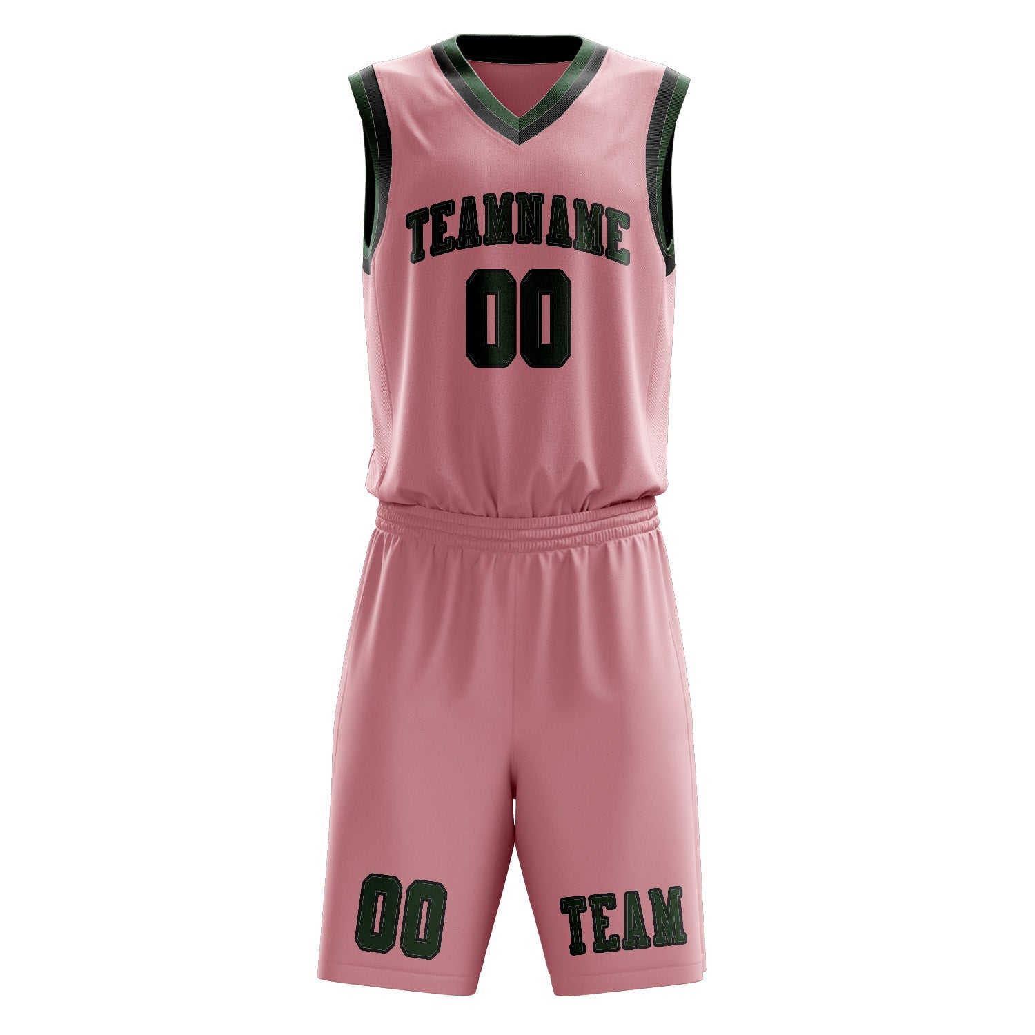 Benutzerdefiniertes Professionelles Rosa Tannengrün Basketballtrikot-Set
