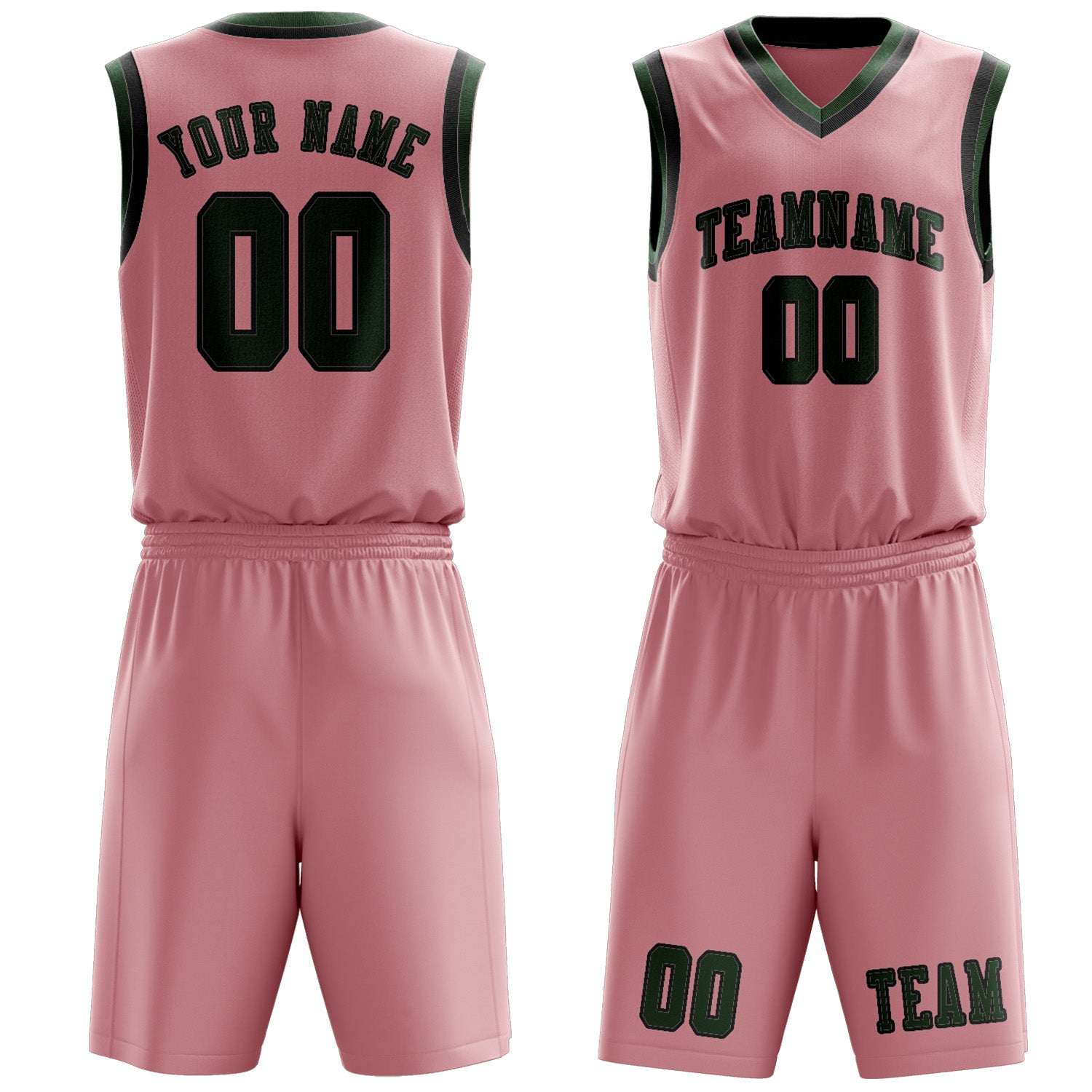 Benutzerdefiniertes Professionelles Rosa Tannengrün Basketballtrikot-Set