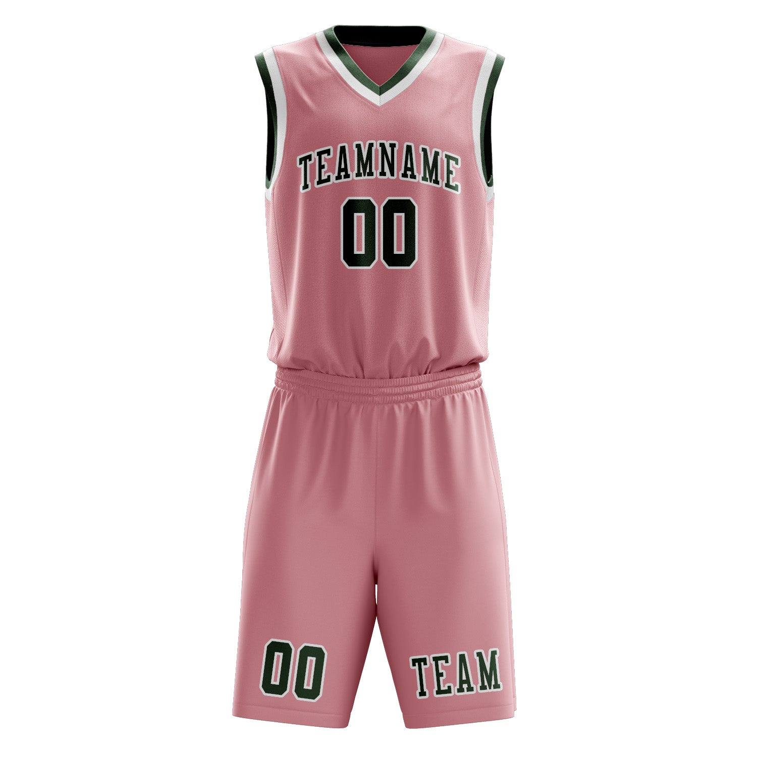 Benutzerdefiniertes Professionelles Rosa Tannengrün Basketballtrikot-Set