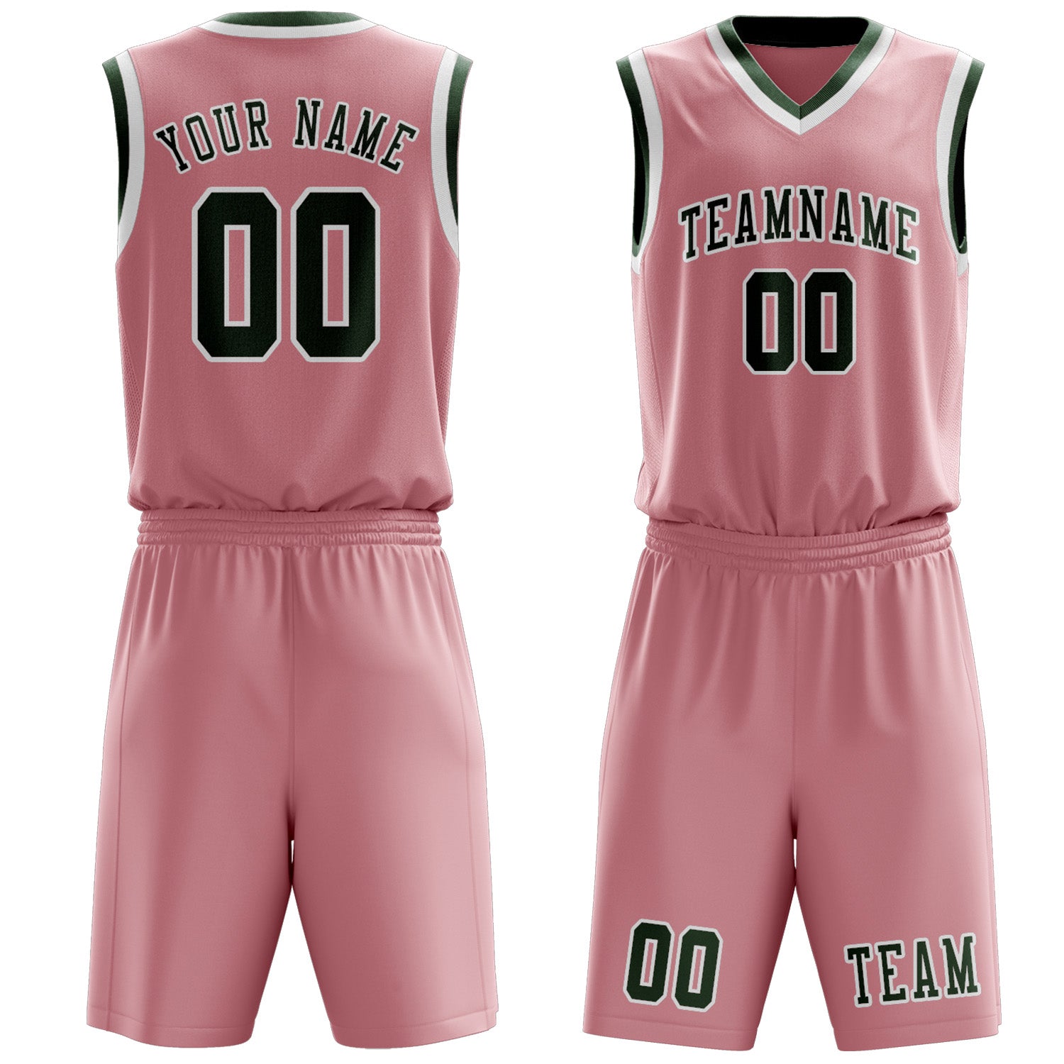 Benutzerdefiniertes Professionelles Rosa Tannengrün Basketballtrikot-Set