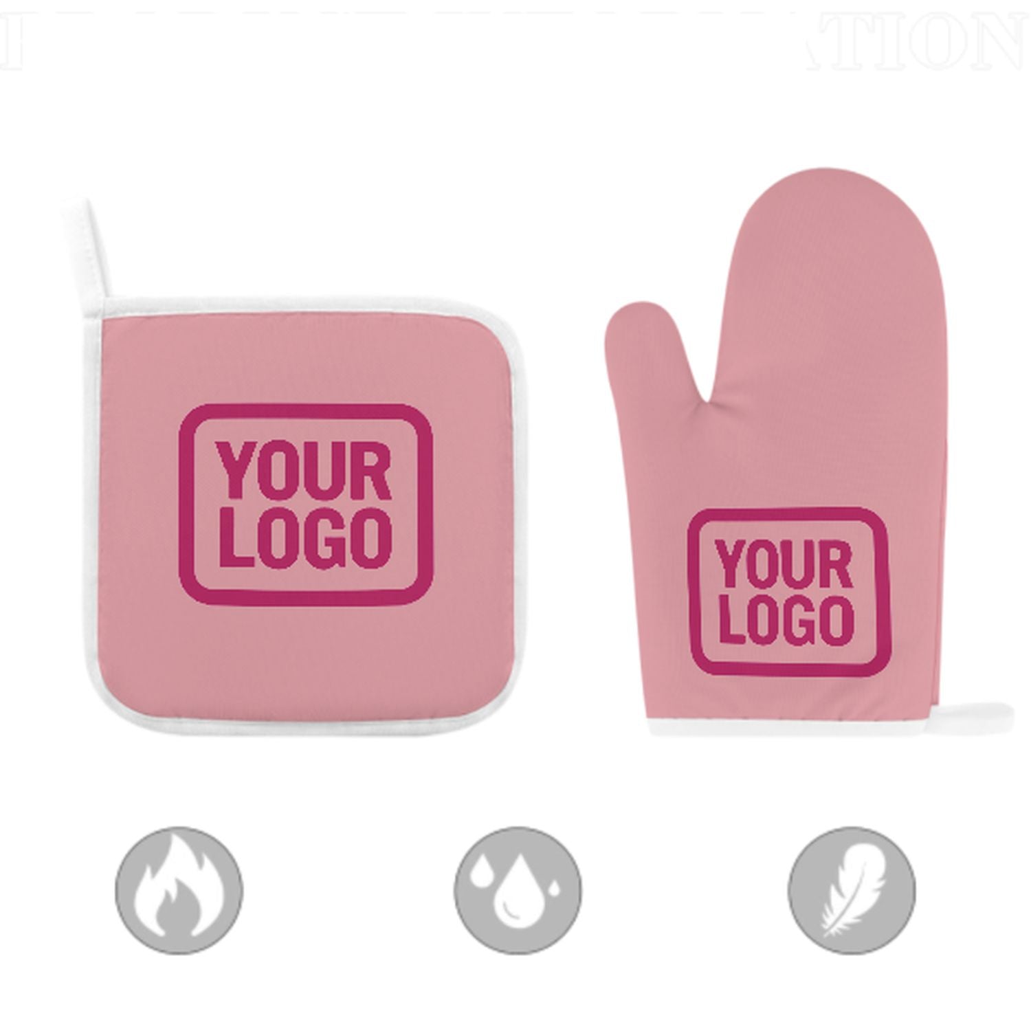 Maßgeschneidertes Rosa  Rosarot Topfhandschuh Set – 2-teilig