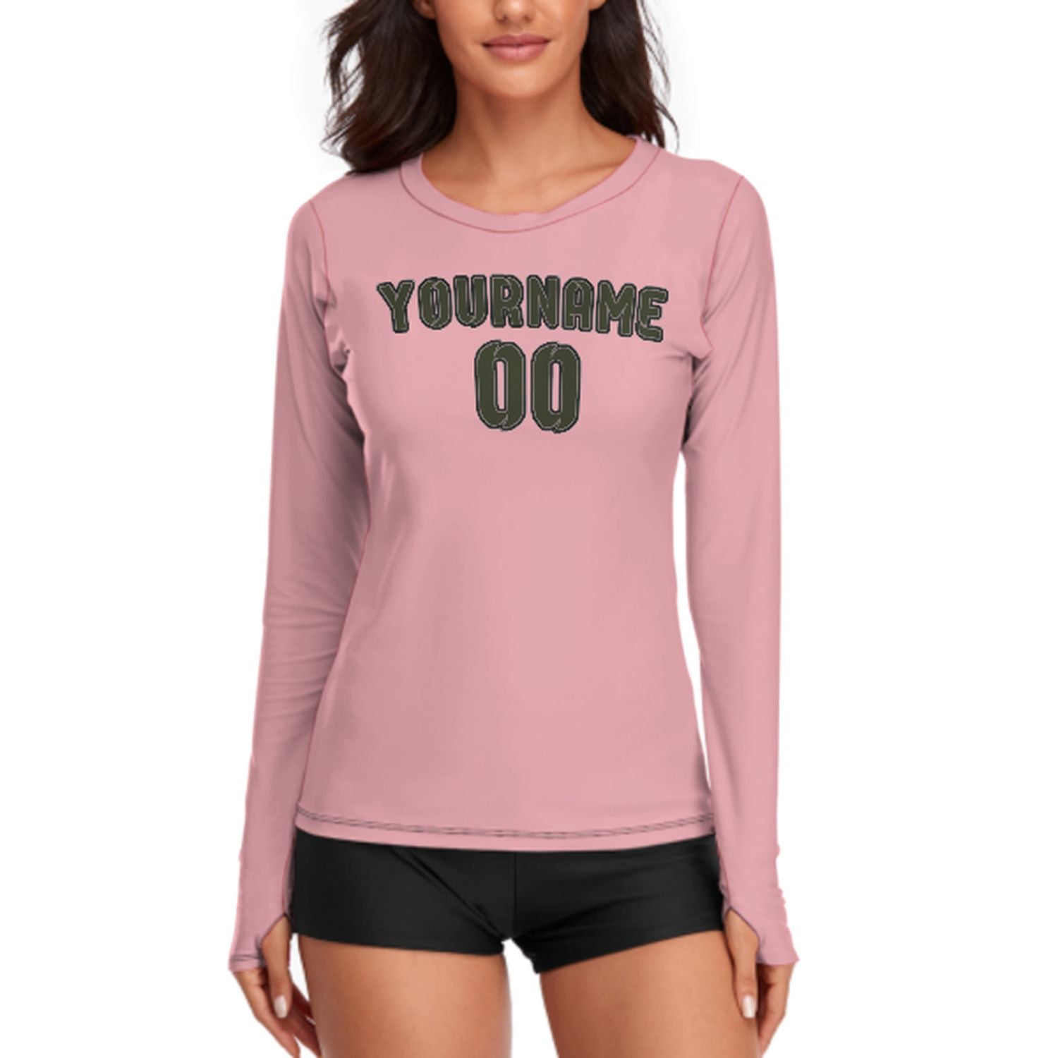 Maßgeschneidertes Rosa Dunkles Oliv Damen Langarmshirt