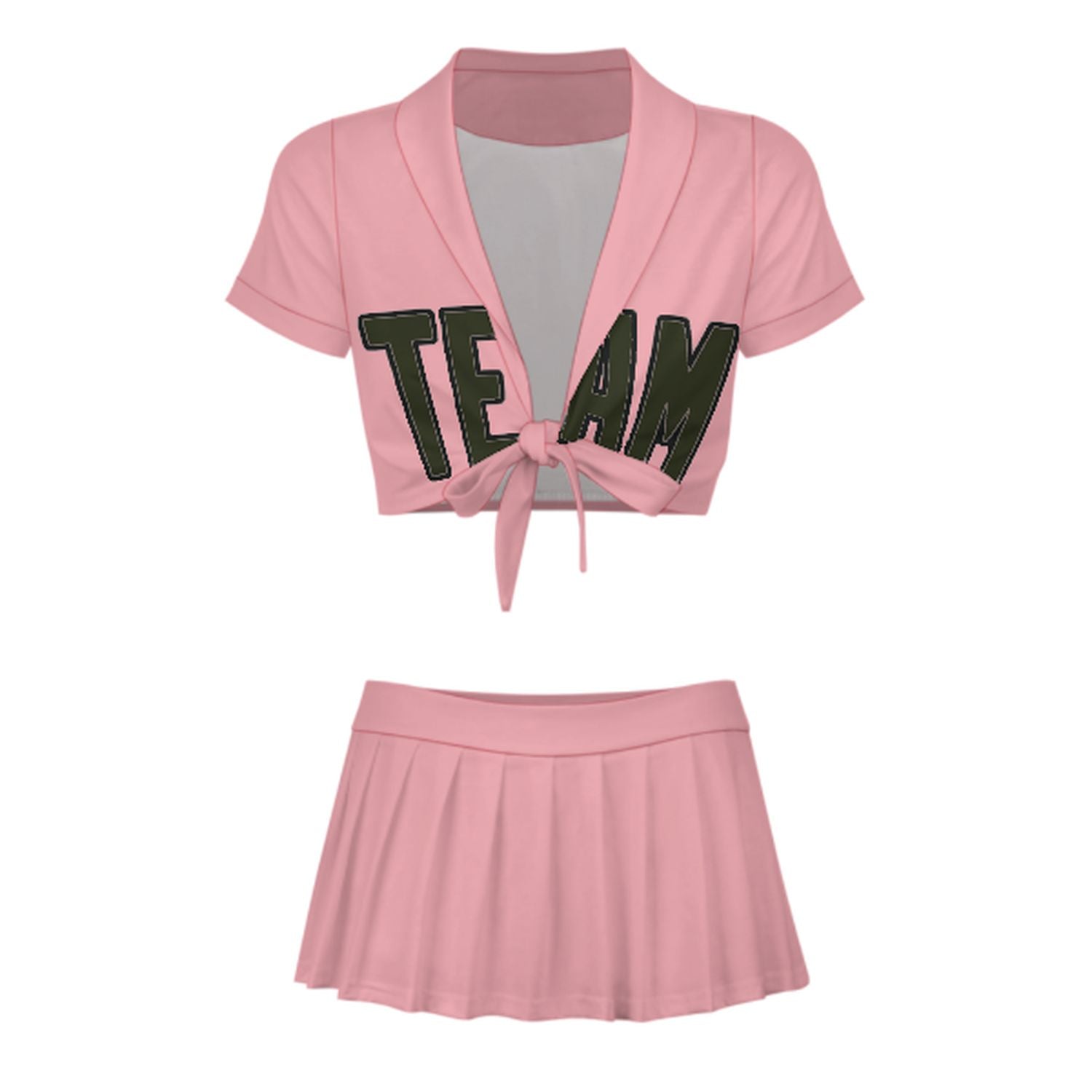 Maßgeschneidertes Rosa Dunkles Oliv Cheerleader Outfit Set