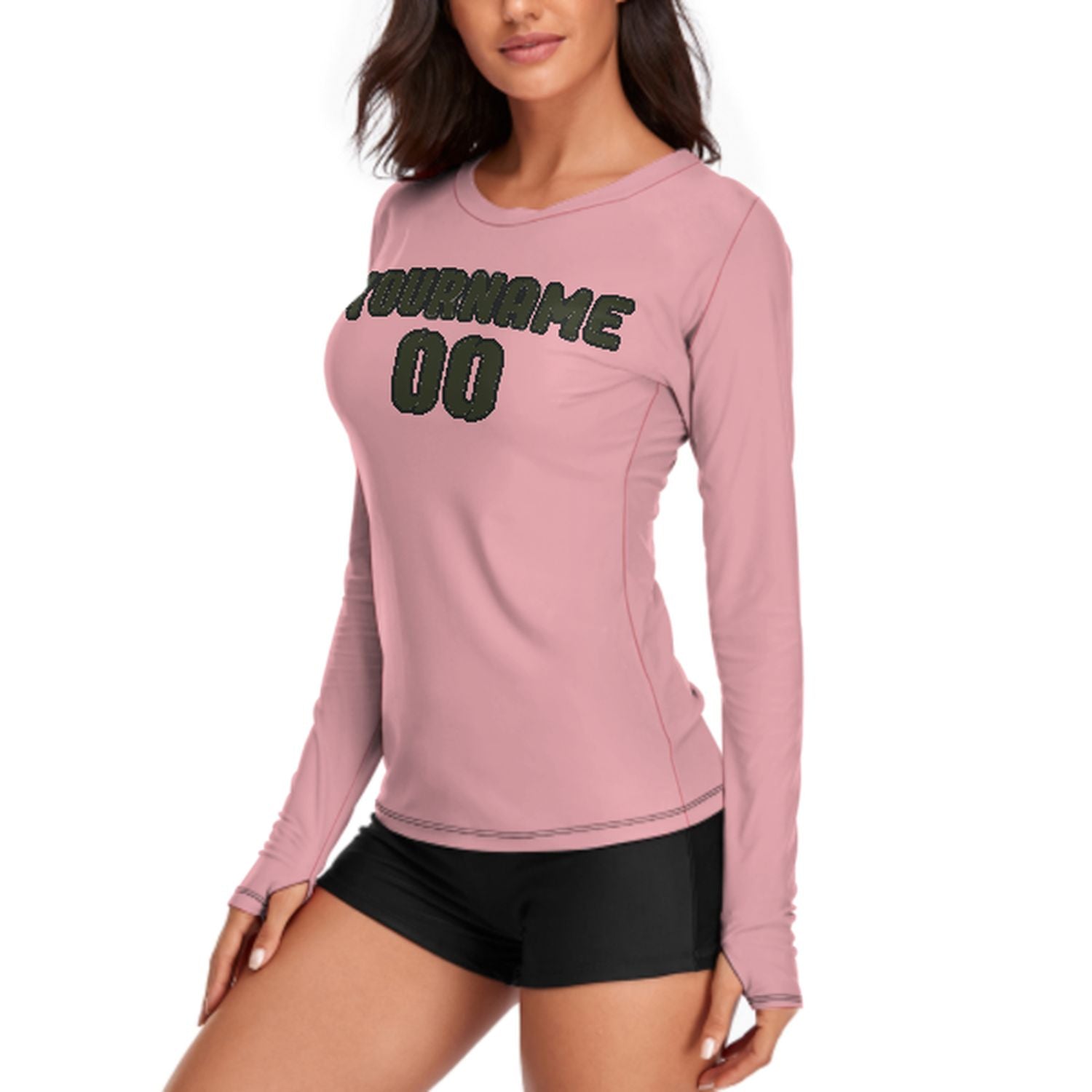 Maßgeschneidertes Rosa Dunkles Oliv Damen Langarmshirt