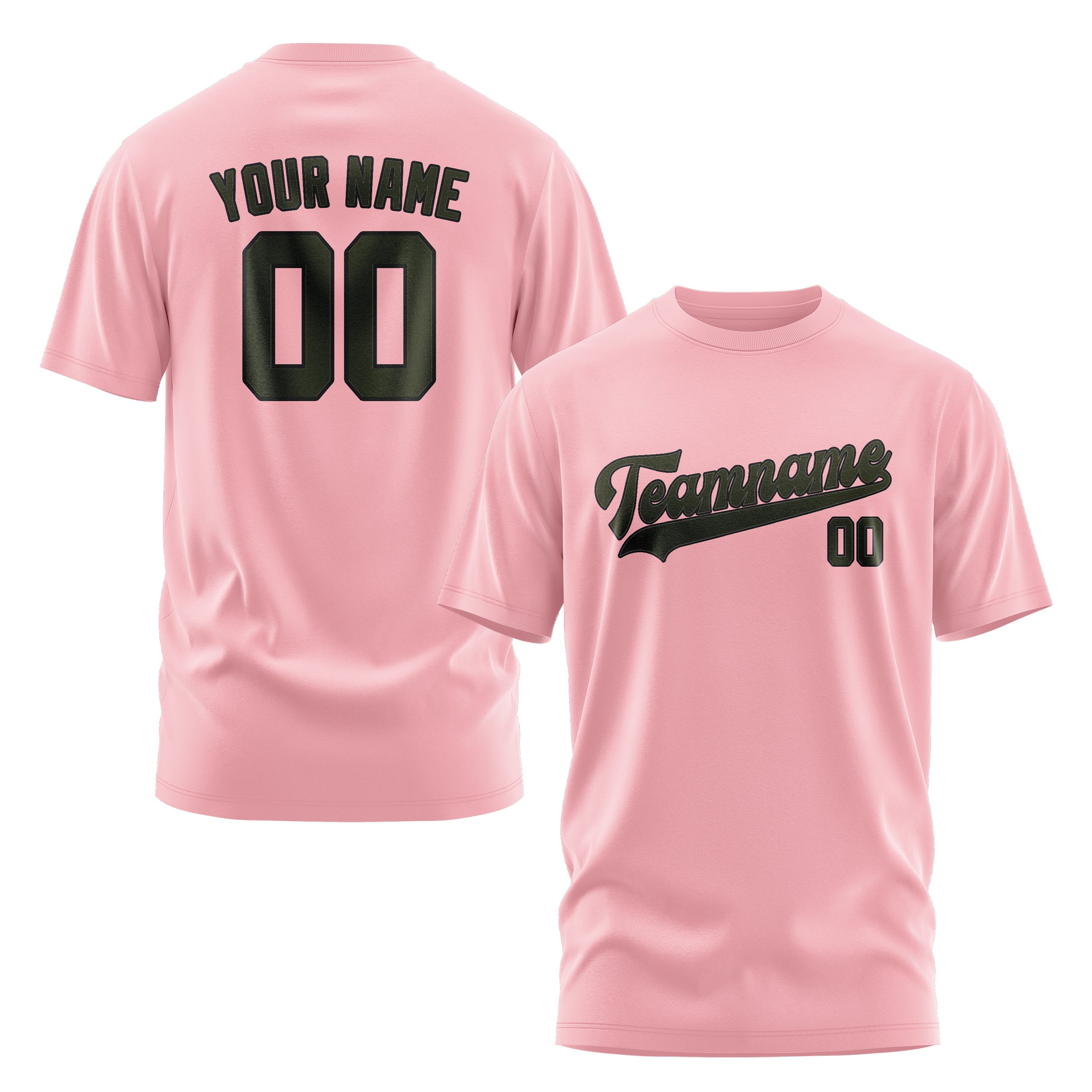 Maßgeschneidertes Rosa Dunkles Oliv T-Shirt
