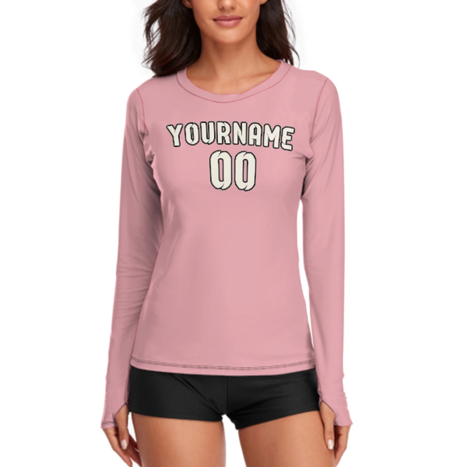 Maßgeschneidertes Rosa Beige Damen Langarmshirt