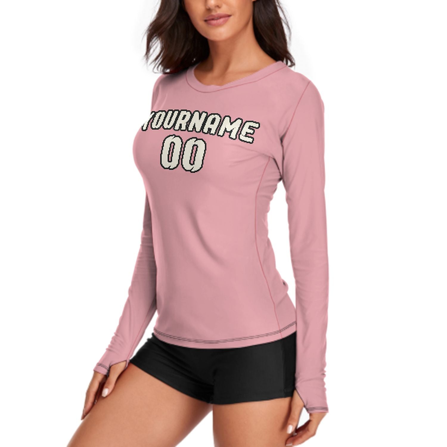 Maßgeschneidertes Rosa Beige Damen Langarmshirt
