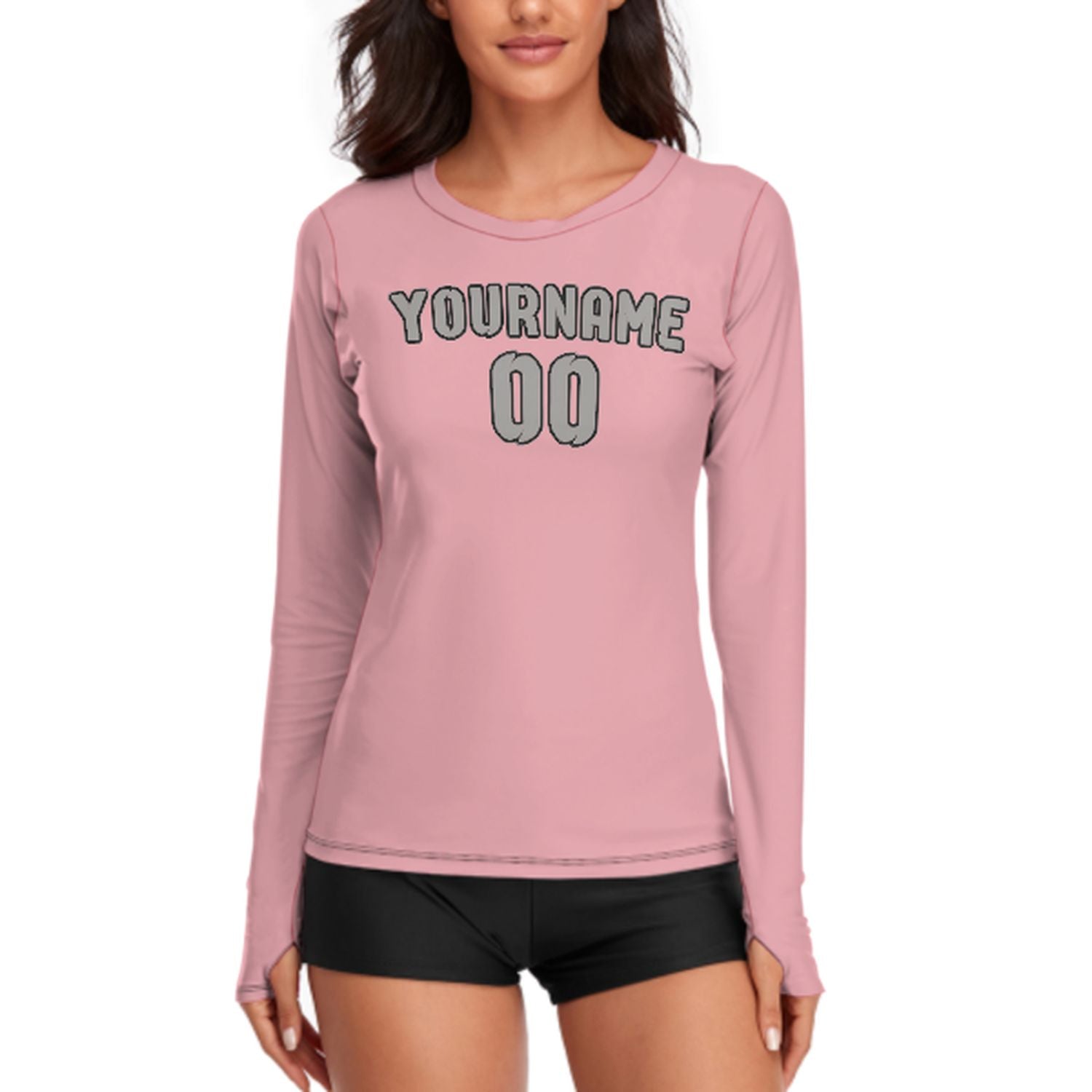 Maßgeschneidertes Rosa Grau Damen Langarmshirt