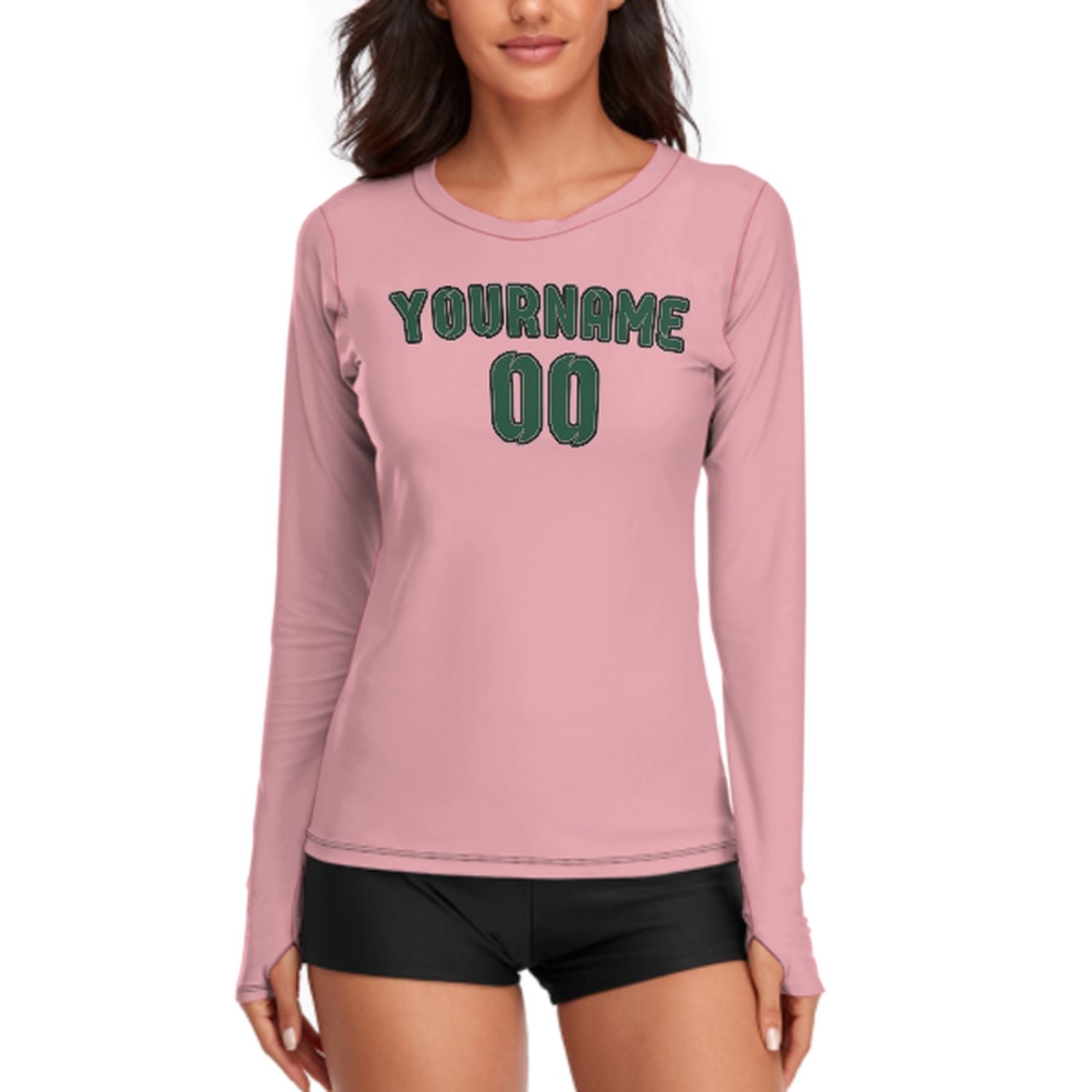 Maßgeschneidertes Rosa Moosgrün Damen Langarmshirt