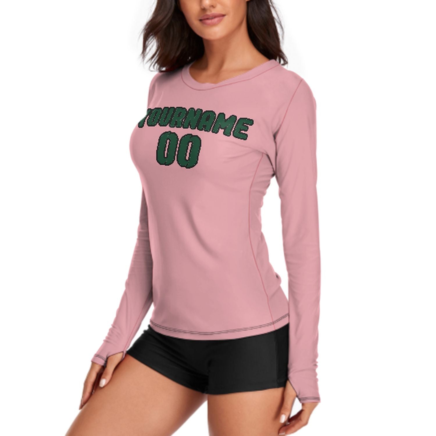 Maßgeschneidertes Rosa Moosgrün Damen Langarmshirt
