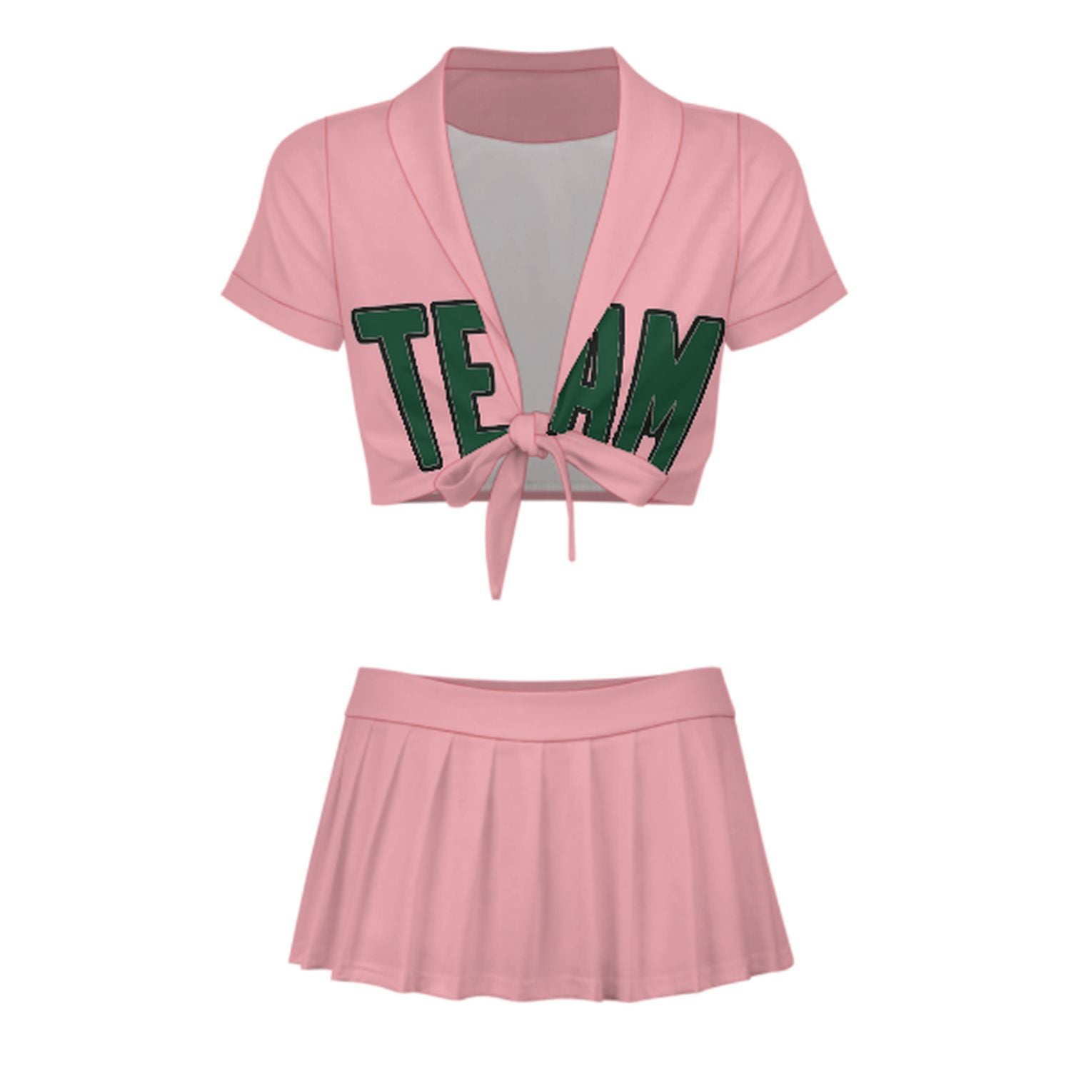 Maßgeschneidertes Rosa Moosgrün Cheerleader Outfit Set