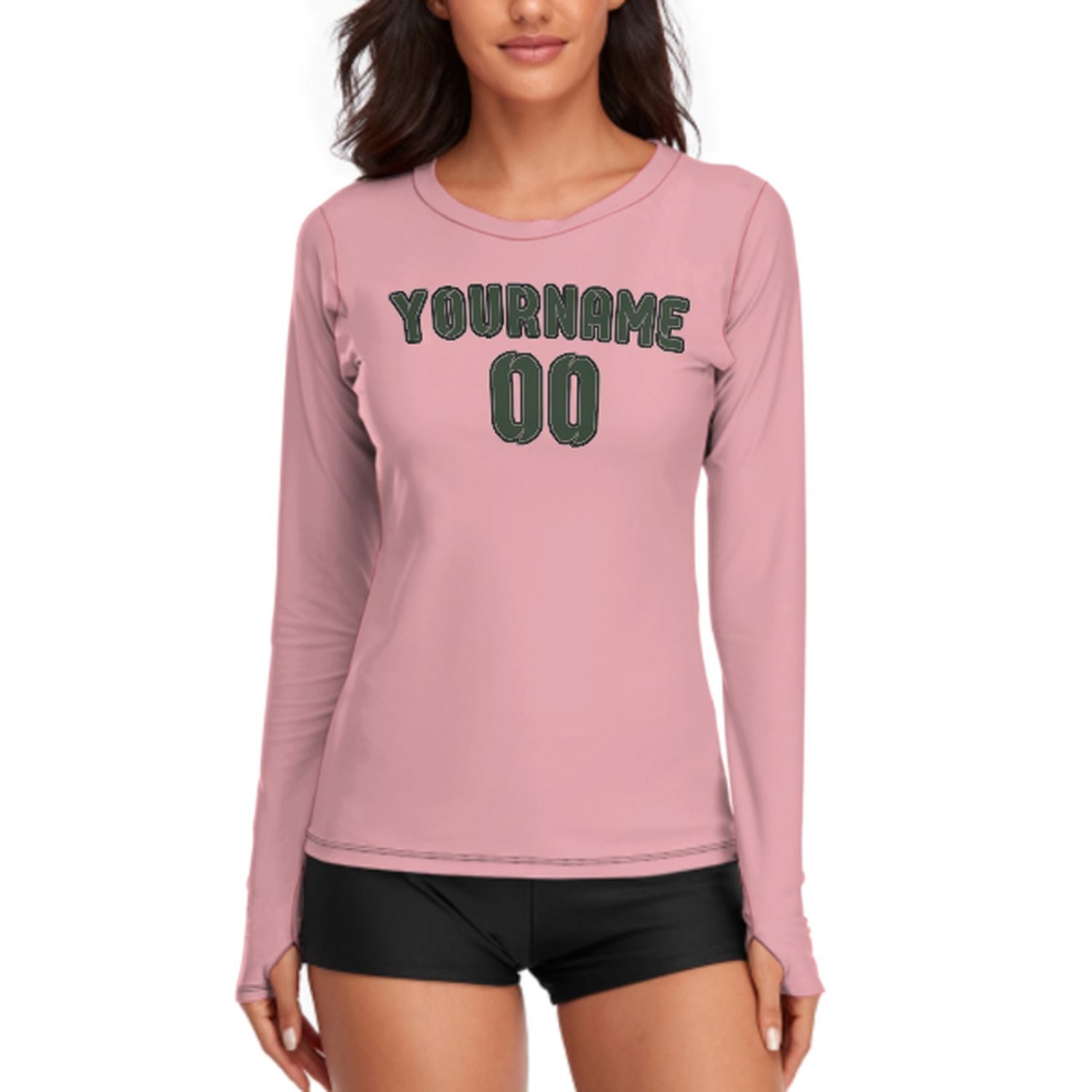 Maßgeschneidertes Rosa Tannengrün Damen Langarmshirt