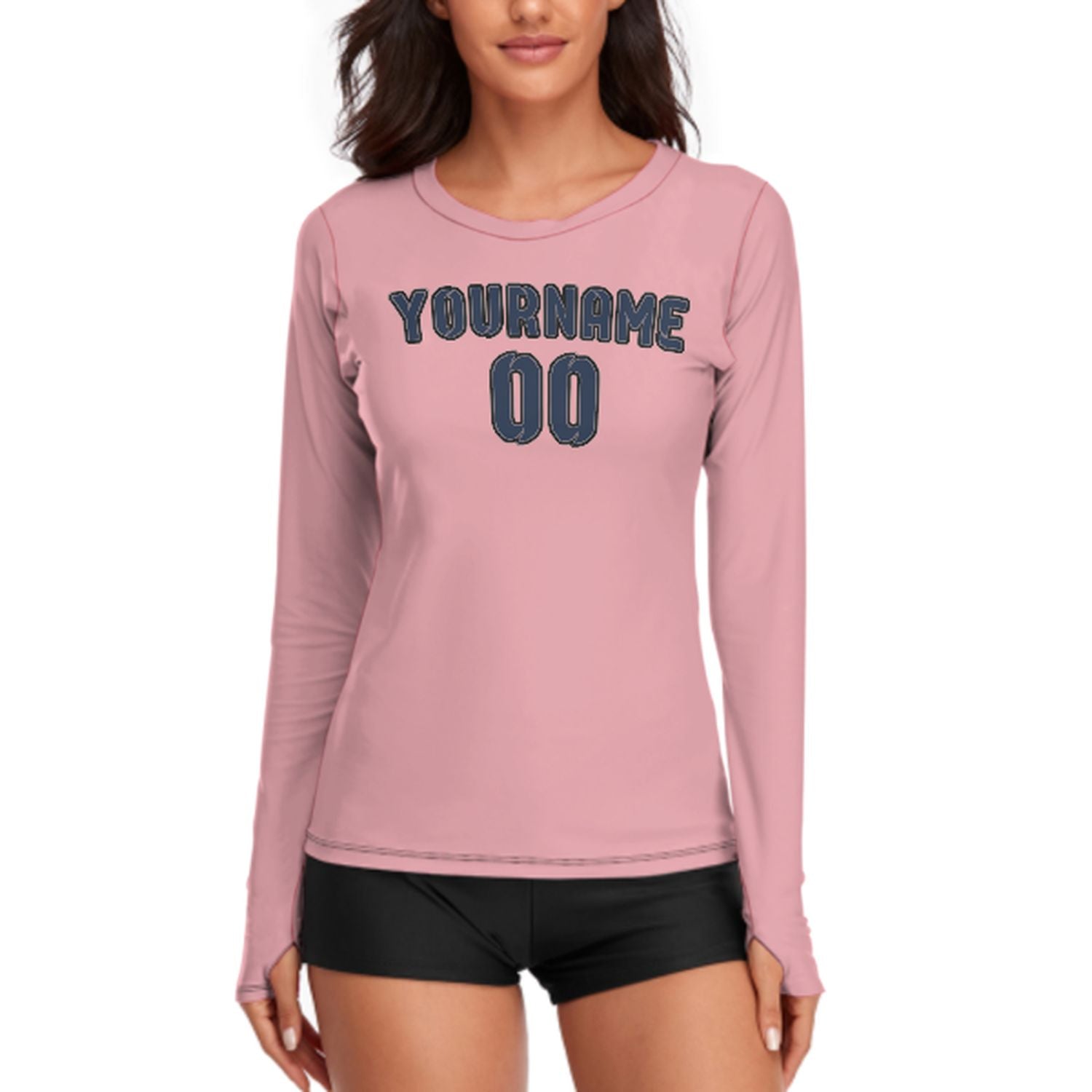 Maßgeschneidertes Rosa Marineblau Damen Langarmshirt
