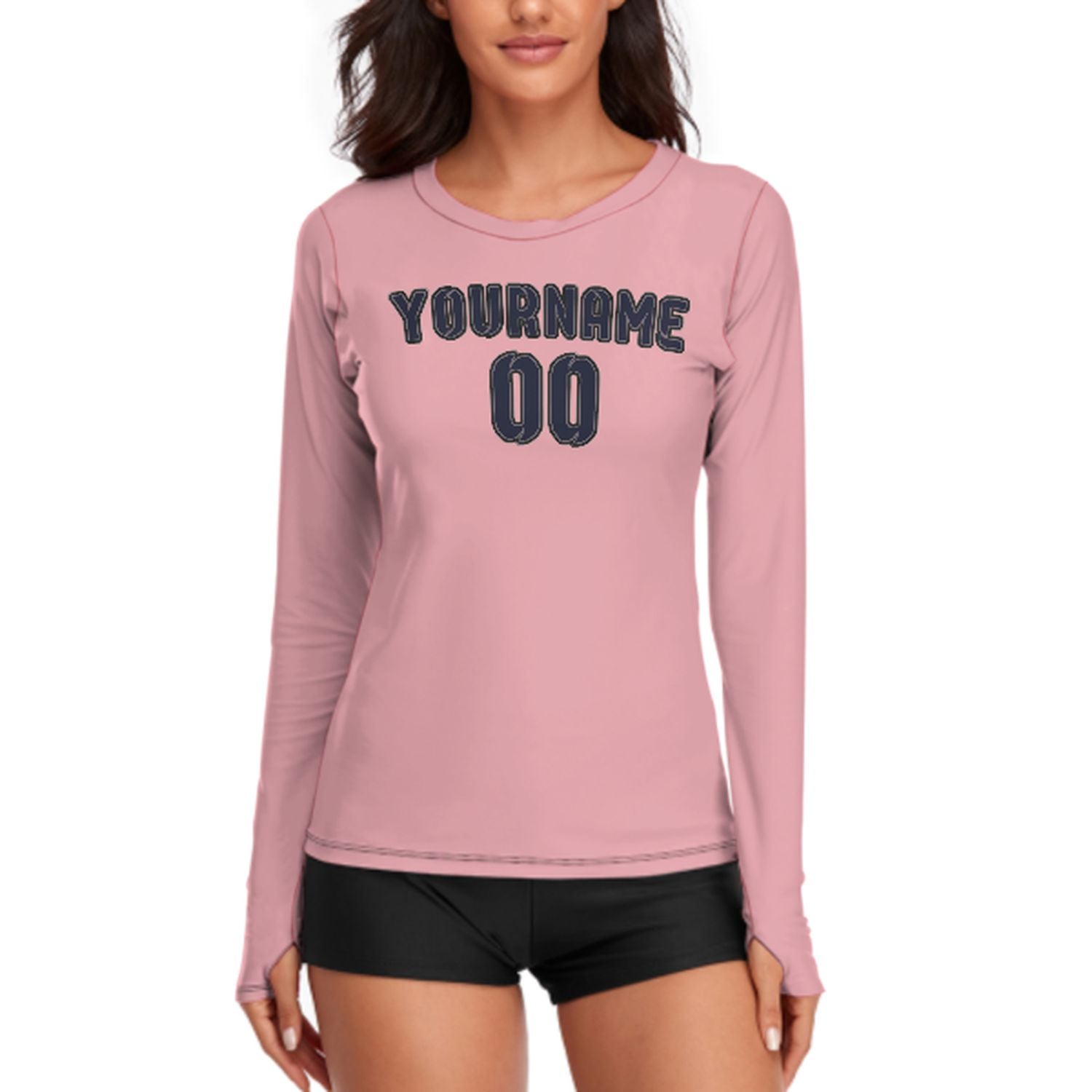 Maßgeschneidertes Rosa Stahlblau Damen Langarmshirt