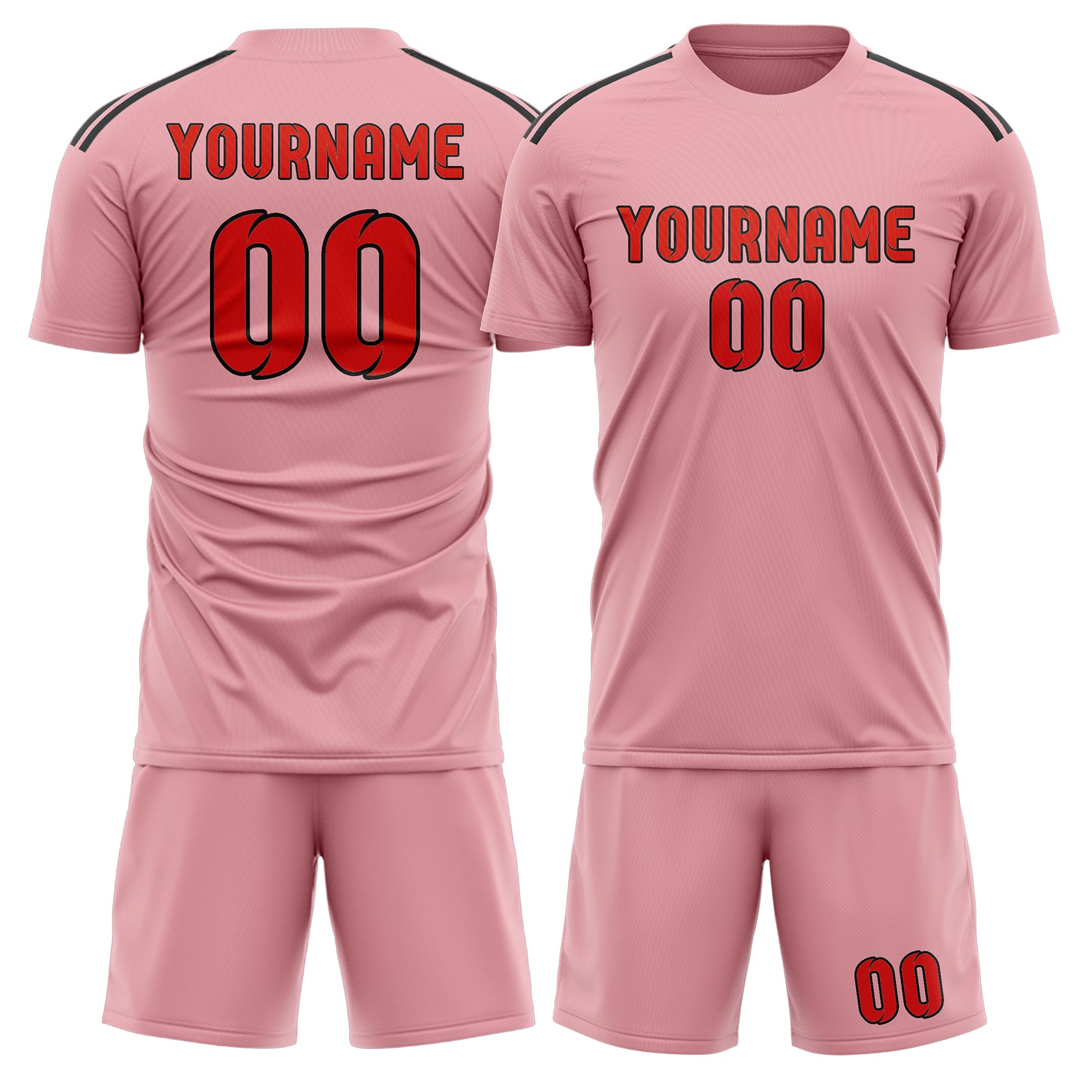 Set di maglie da calcio professionali rosa, arancioni e rosse su misura