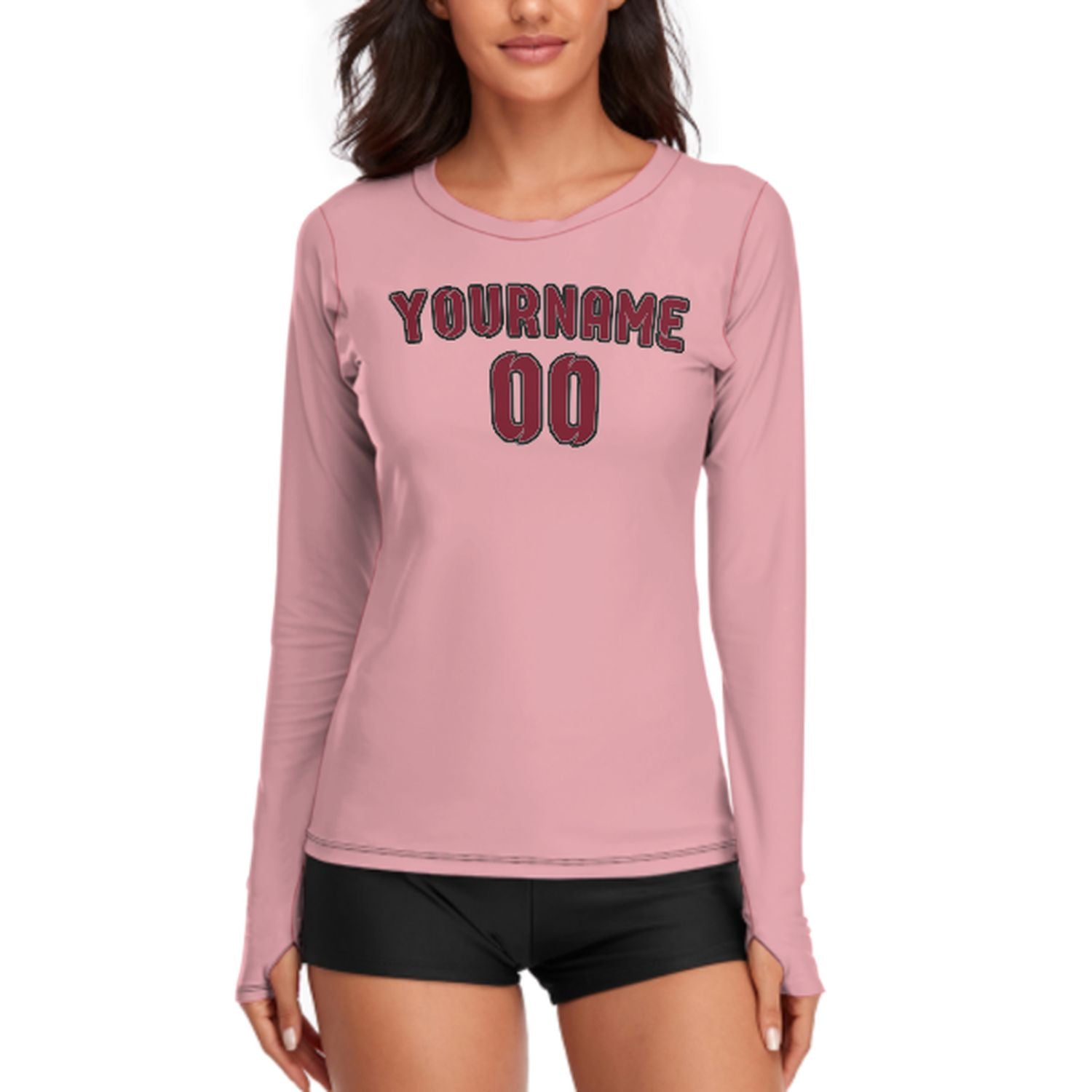 Maßgeschneidertes Rosa Karmesinrot Damen Langarmshirt