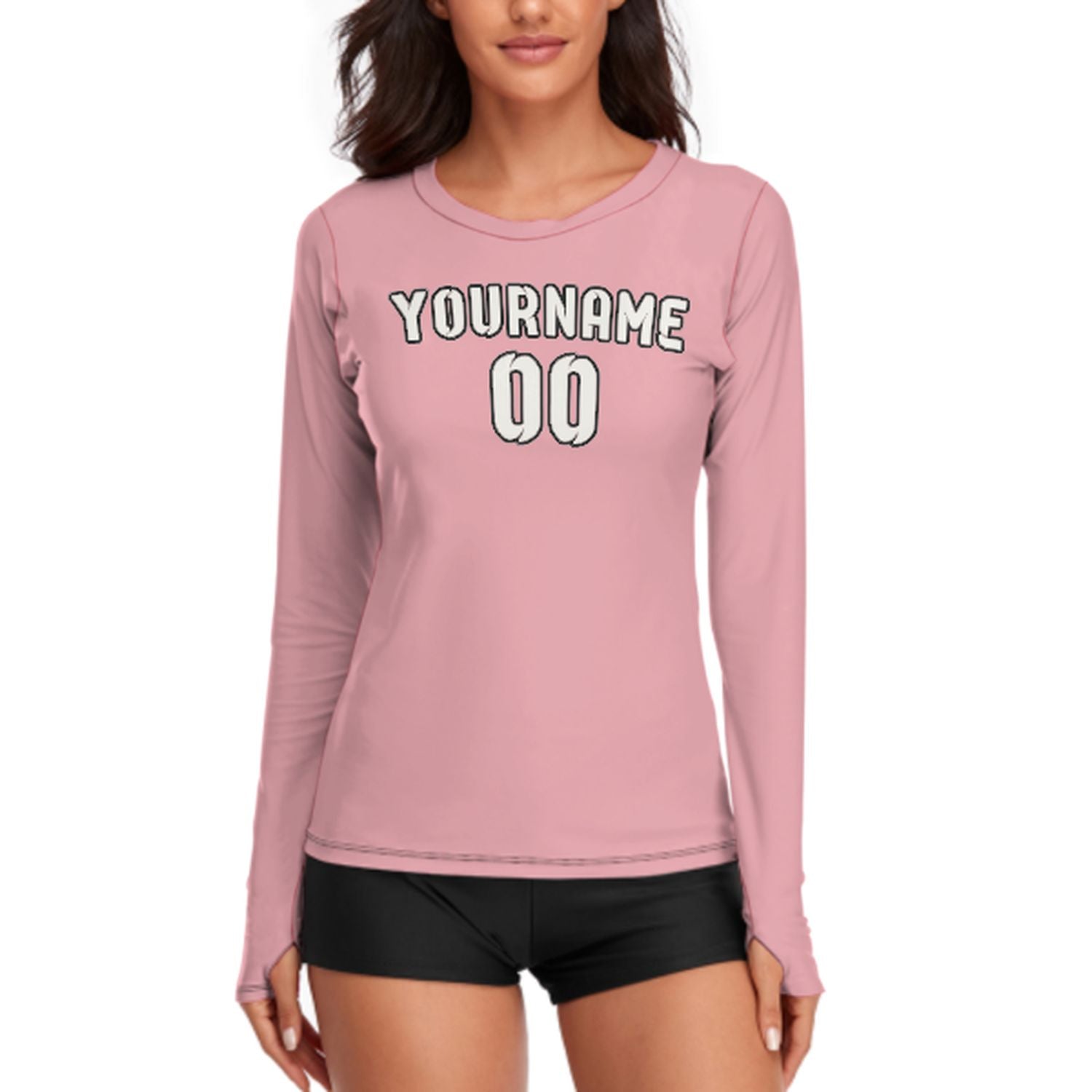 Maßgeschneidertes Rosa Weiß Damen Langarmshirt