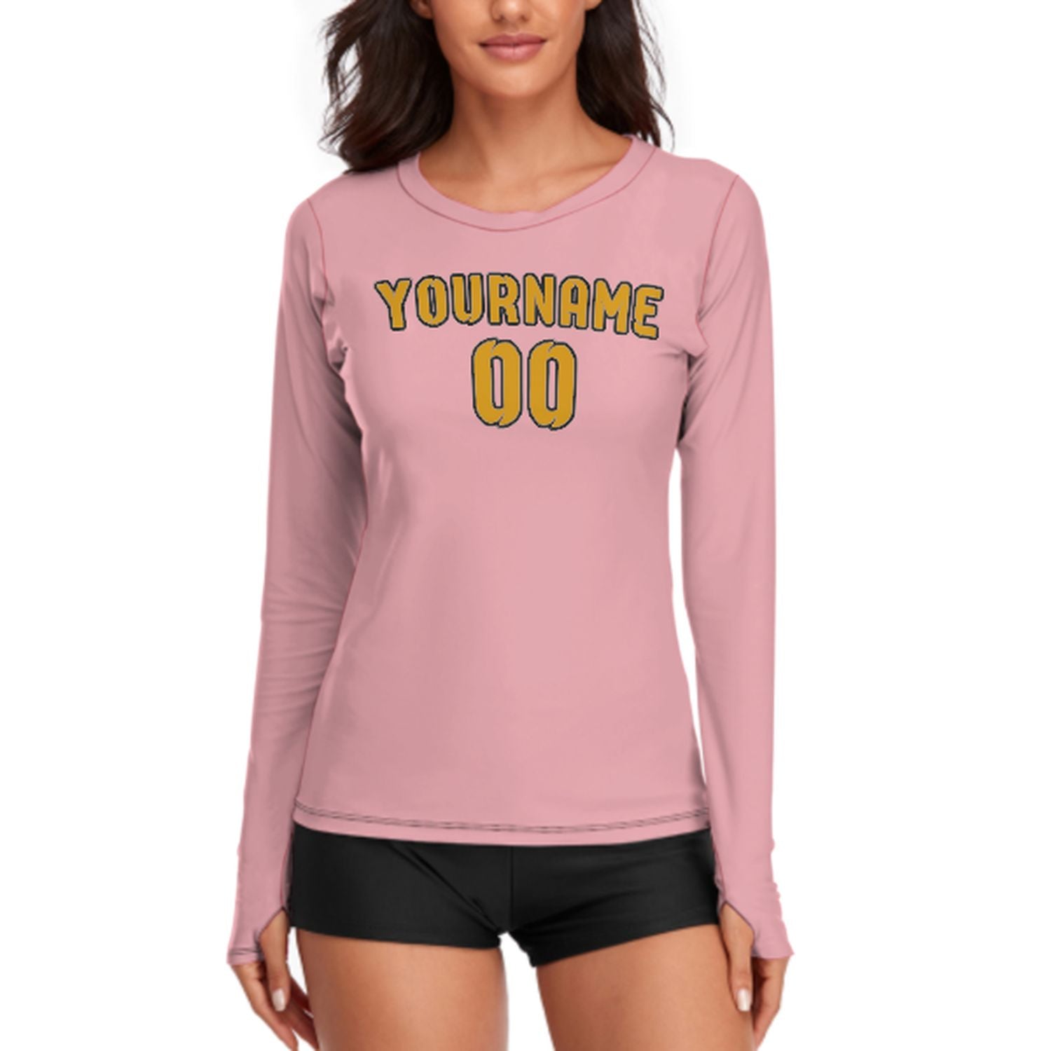 Maßgeschneidertes Rosa Gelb Damen Langarmshirt