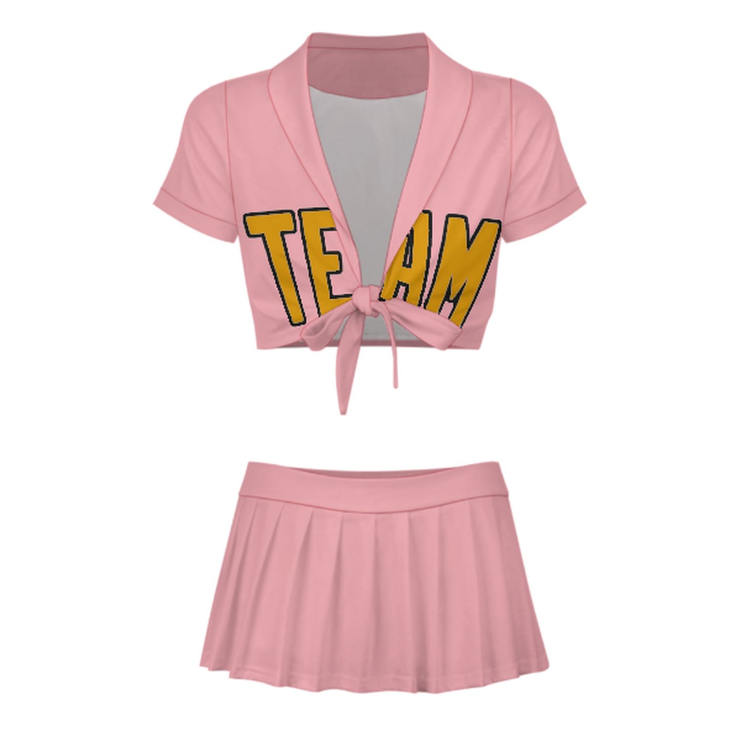 Maßgeschneidertes Rosa Gelb Cheerleader Outfit Set