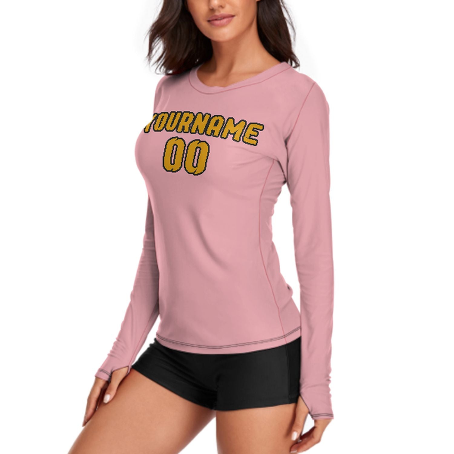 Maßgeschneidertes Rosa Gelb Damen Langarmshirt