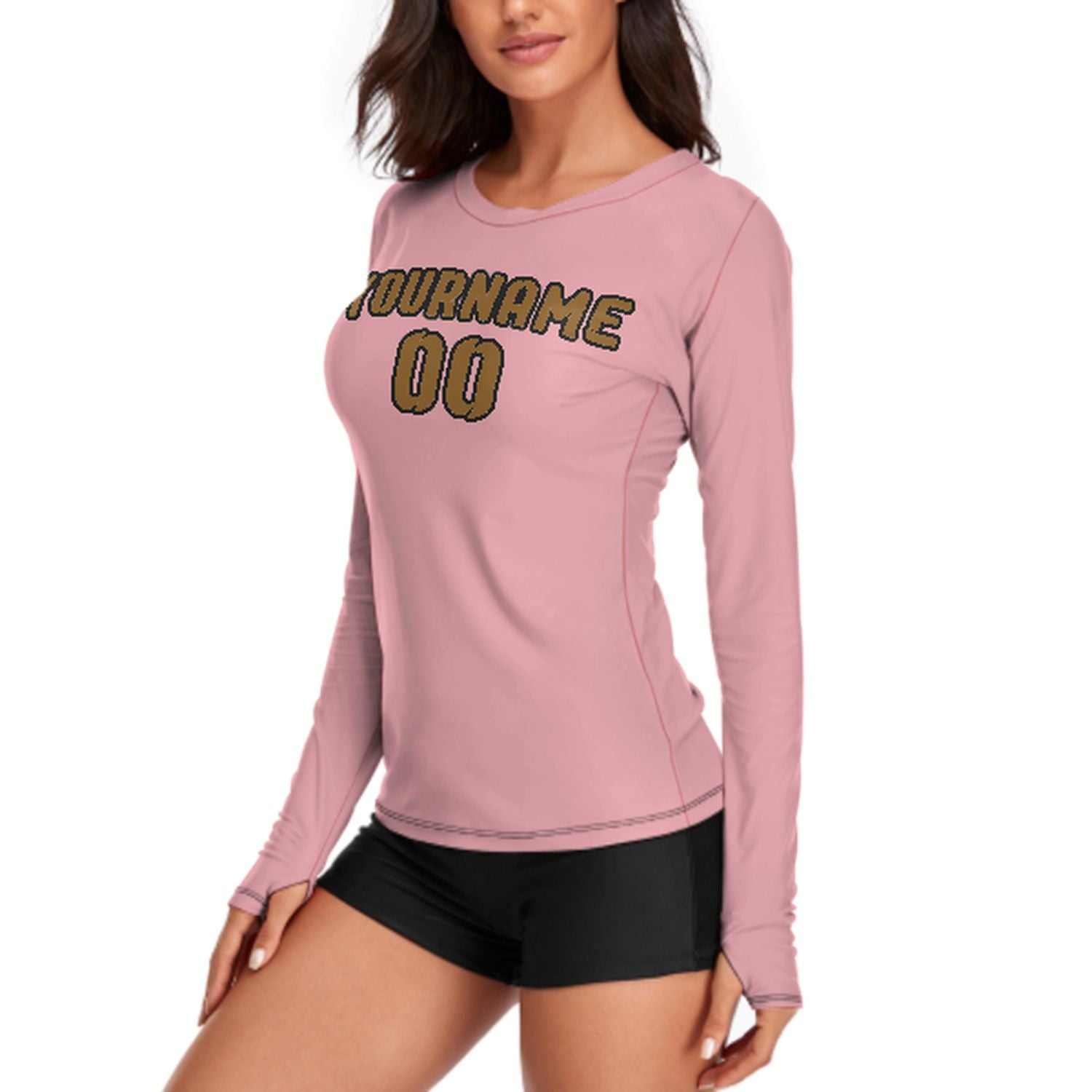 Maßgeschneidertes Rosa Khaki Damen Langarmshirt