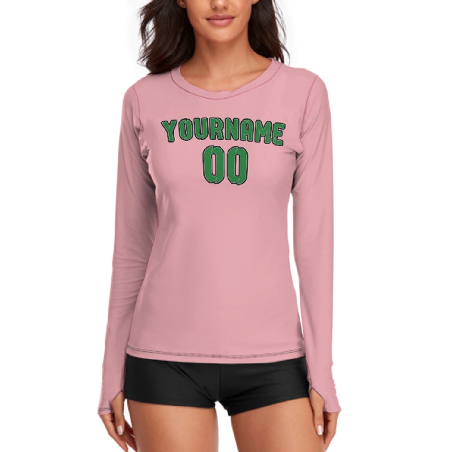 Maßgeschneidertes Rosa Smaragdgrün Damen Langarmshirt