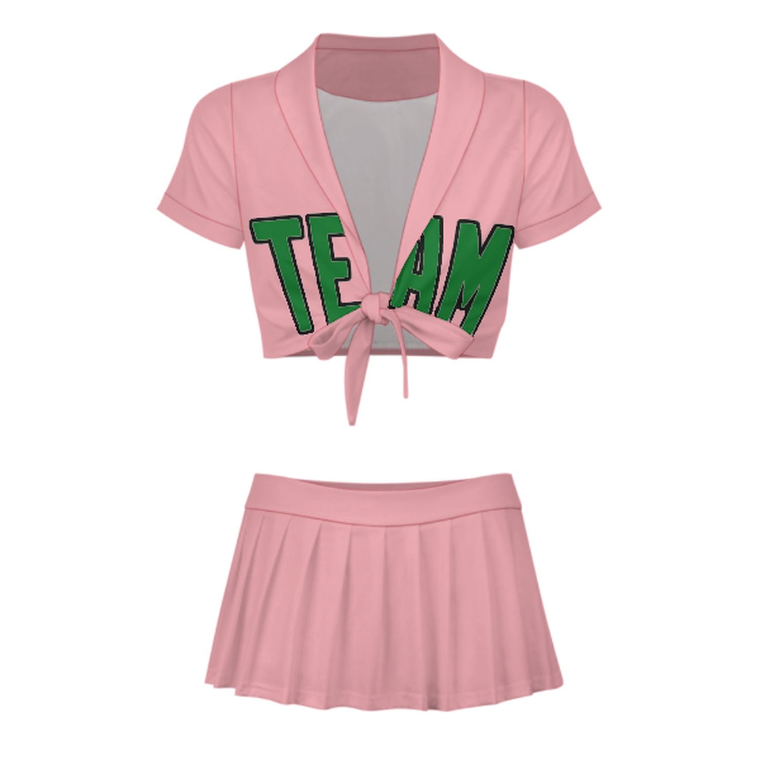 Maßgeschneidertes Rosa Smaragdgrün Cheerleader Outfit Set