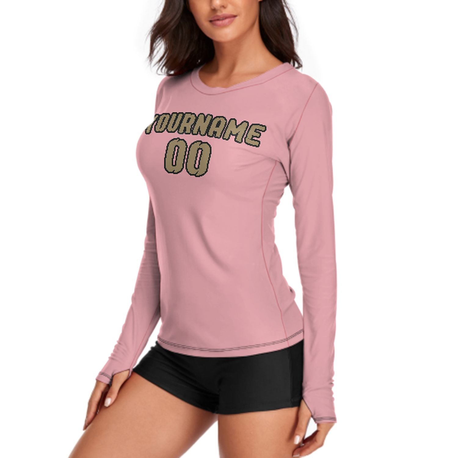 Maßgeschneidertes Rosa Hellkhaki Damen Langarmshirt