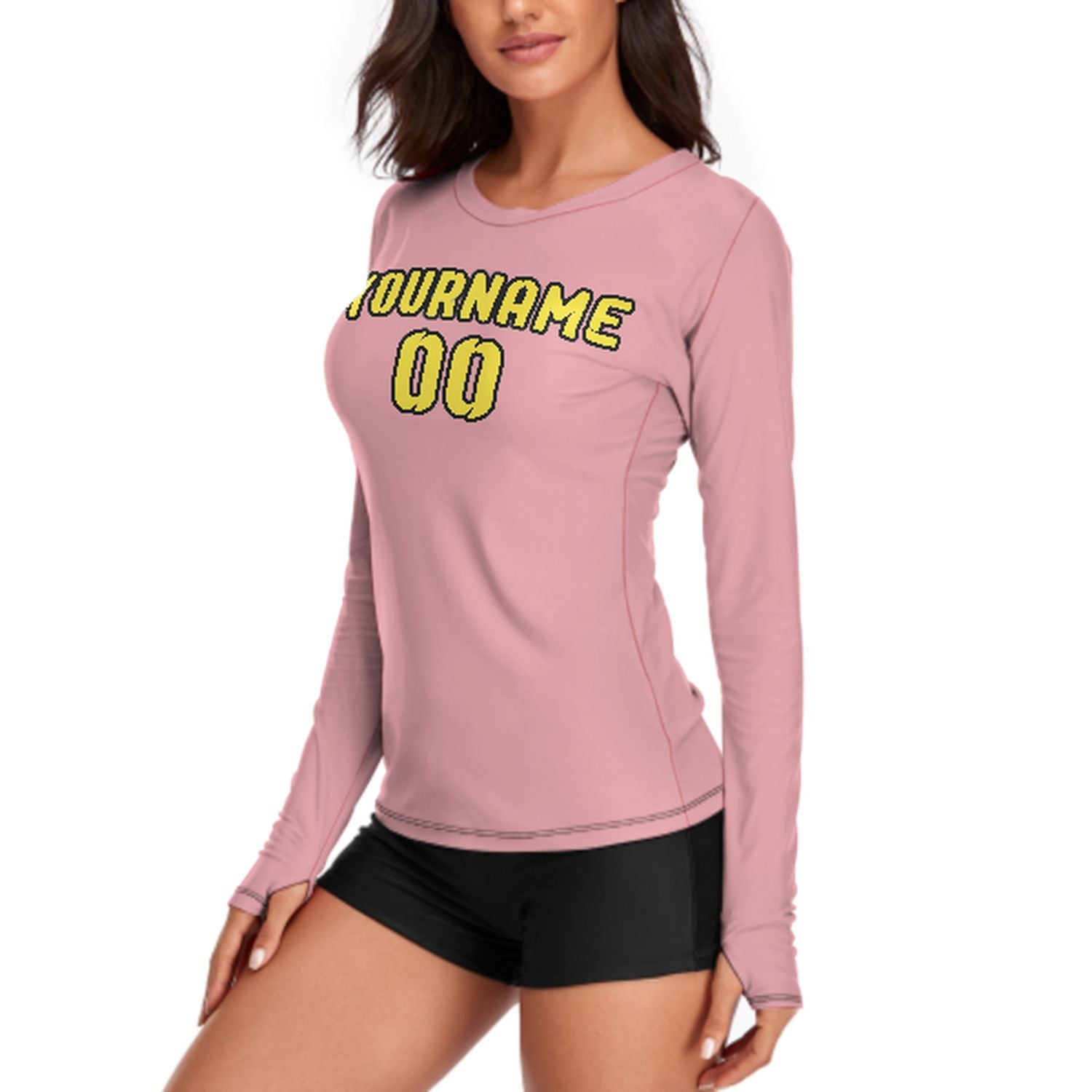 Camicia da donna a maniche lunghe rosa pallido giallo su misura