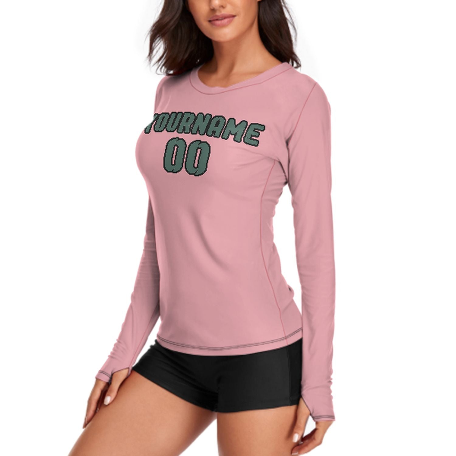 Camicia a maniche lunghe da donna rosa verde acqua su misura