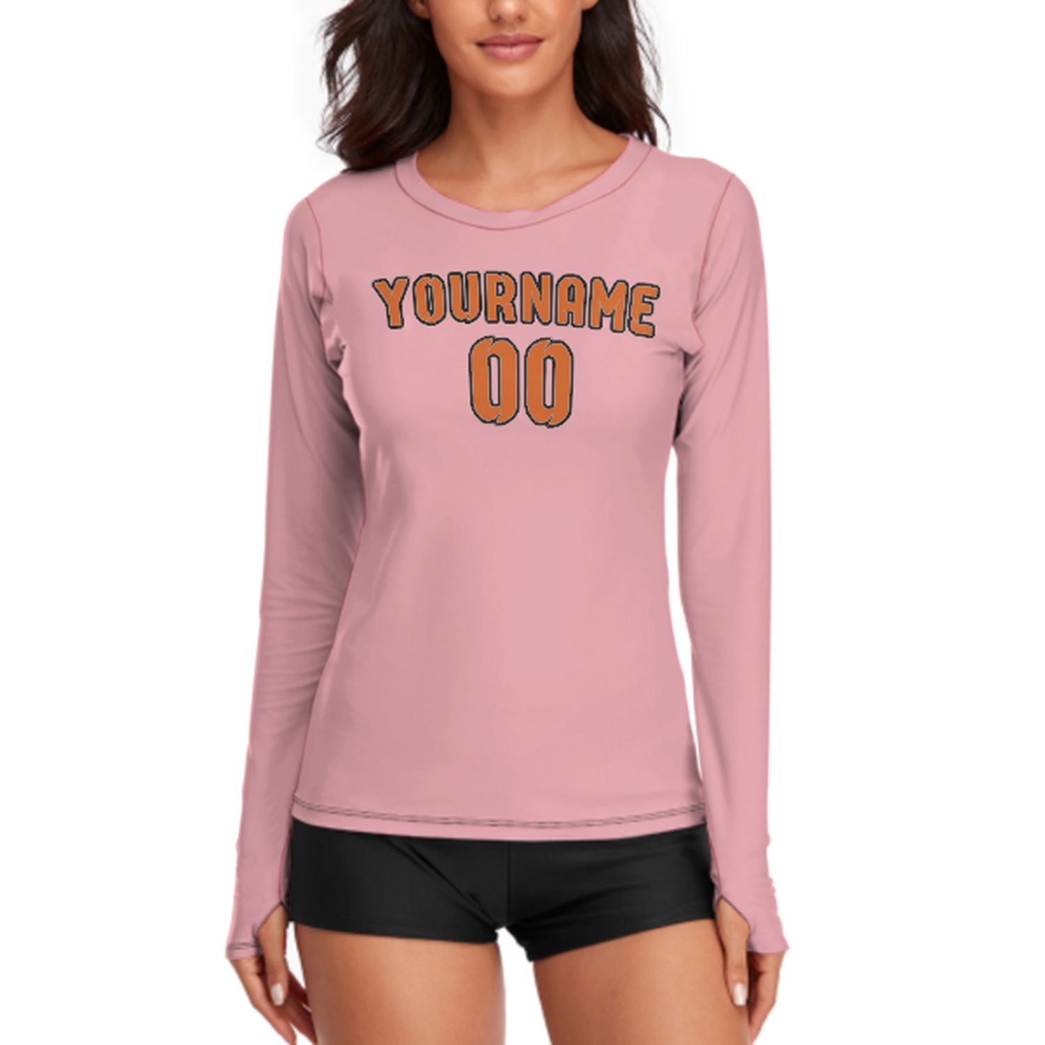 Camicia a maniche lunghe rosa-arancio da donna su misura
