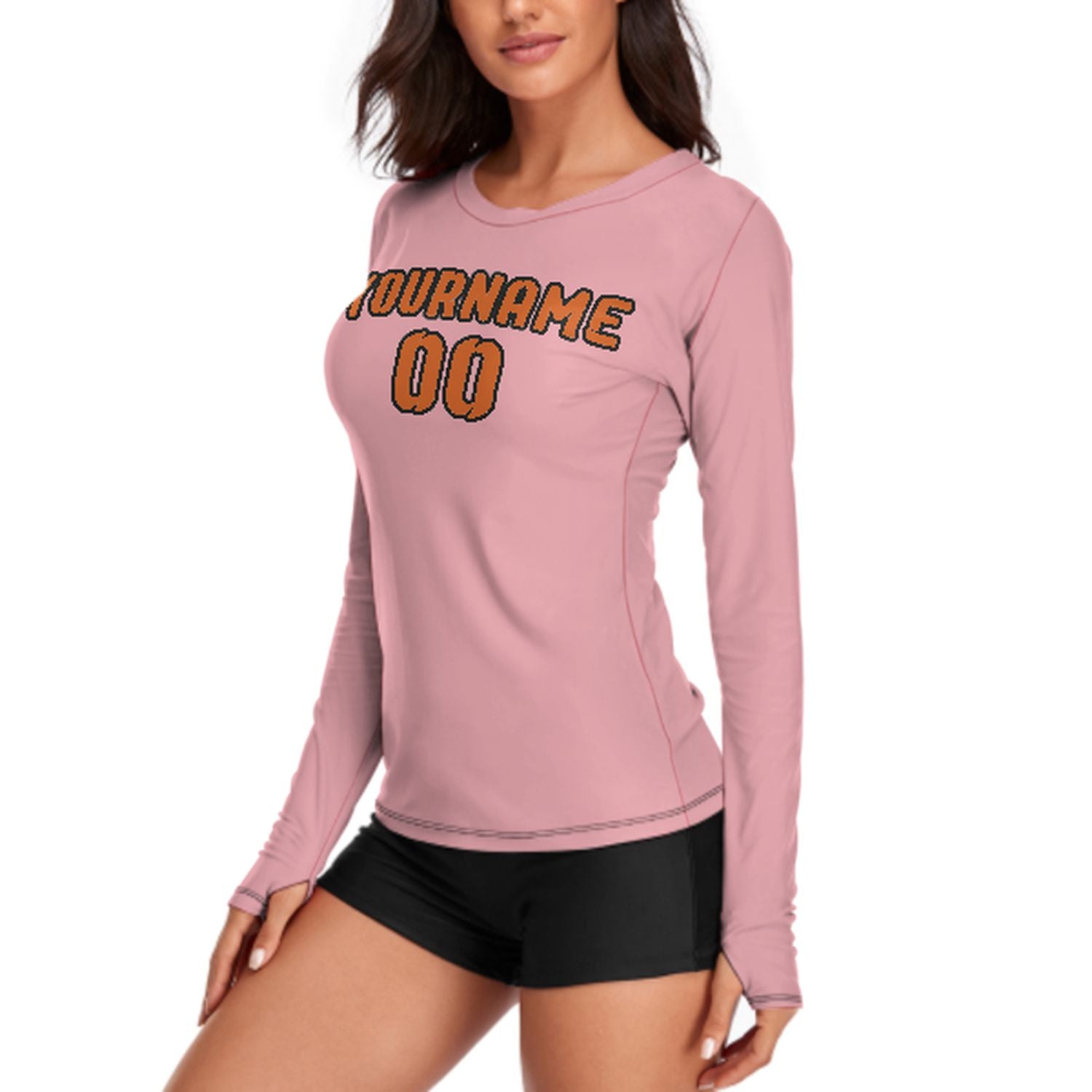 Camicia a maniche lunghe rosa-arancio da donna su misura