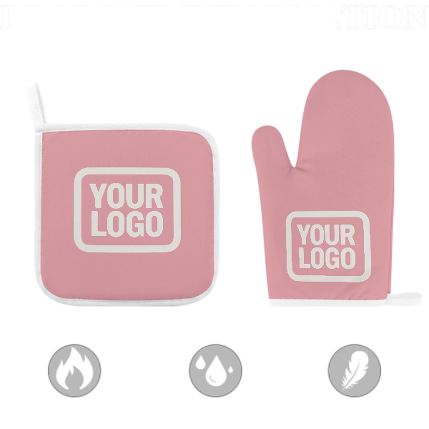 Maßgeschneidertes Rosa  Weiß Topfhandschuh Set – 2-teilig