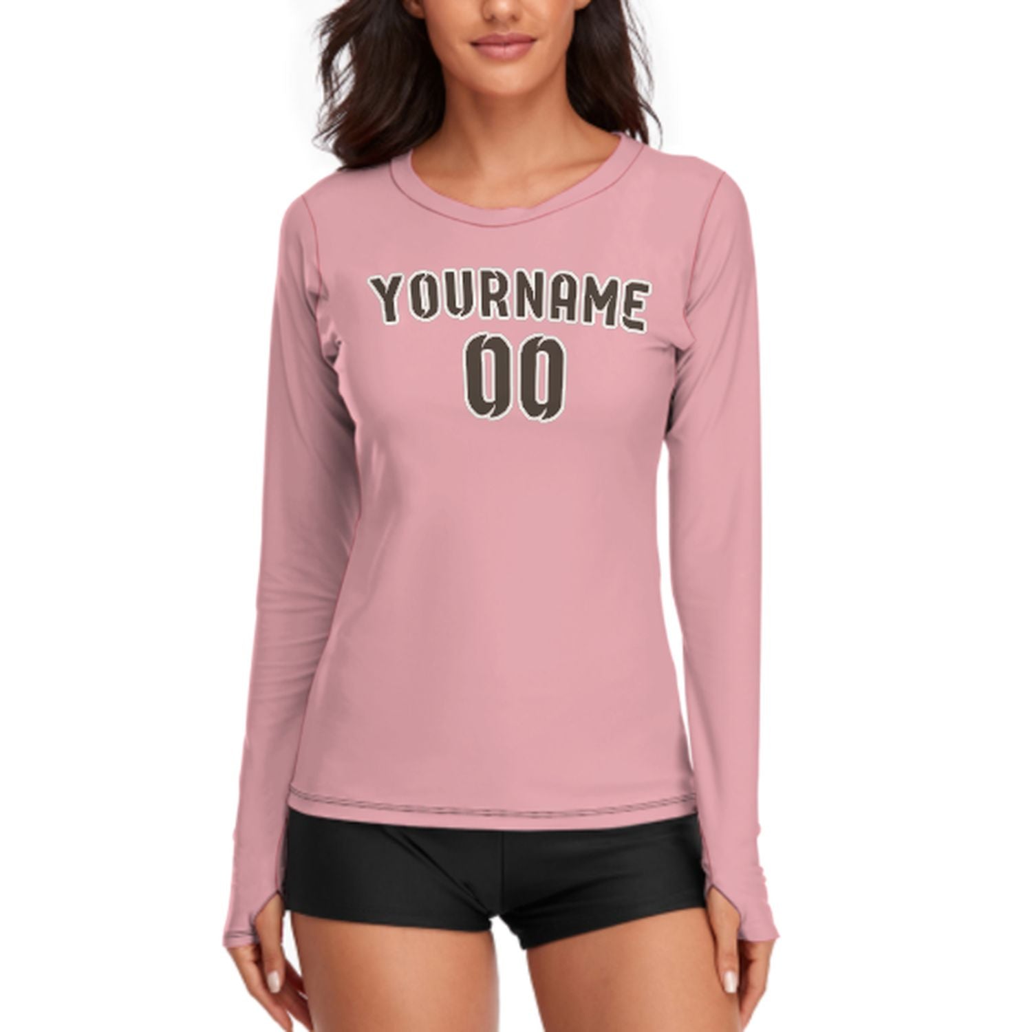 Camicia a maniche lunghe da donna rosa e marrone su misura