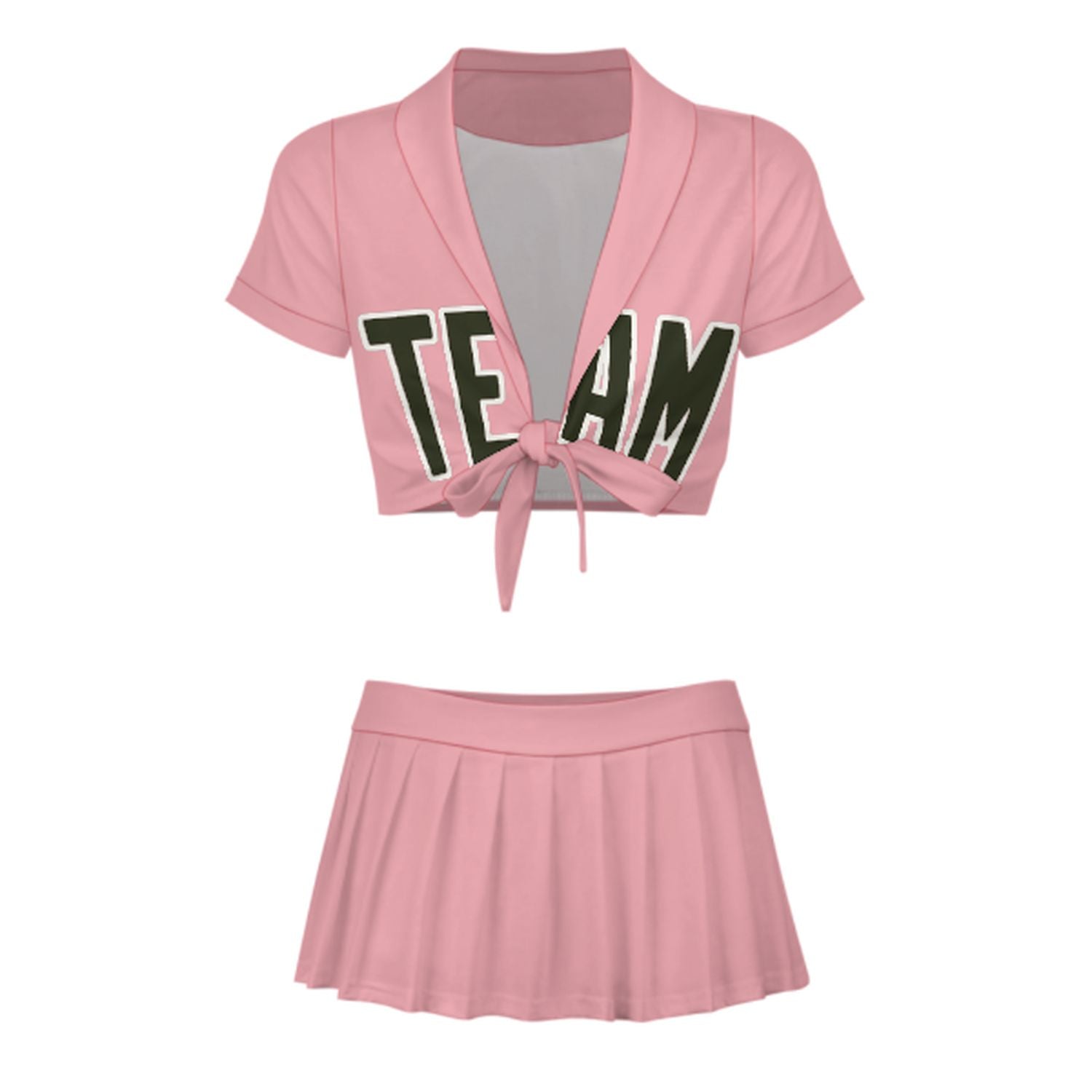 Maßgeschneidertes Rosa Dunkles Oliv Cheerleader Outfit Set