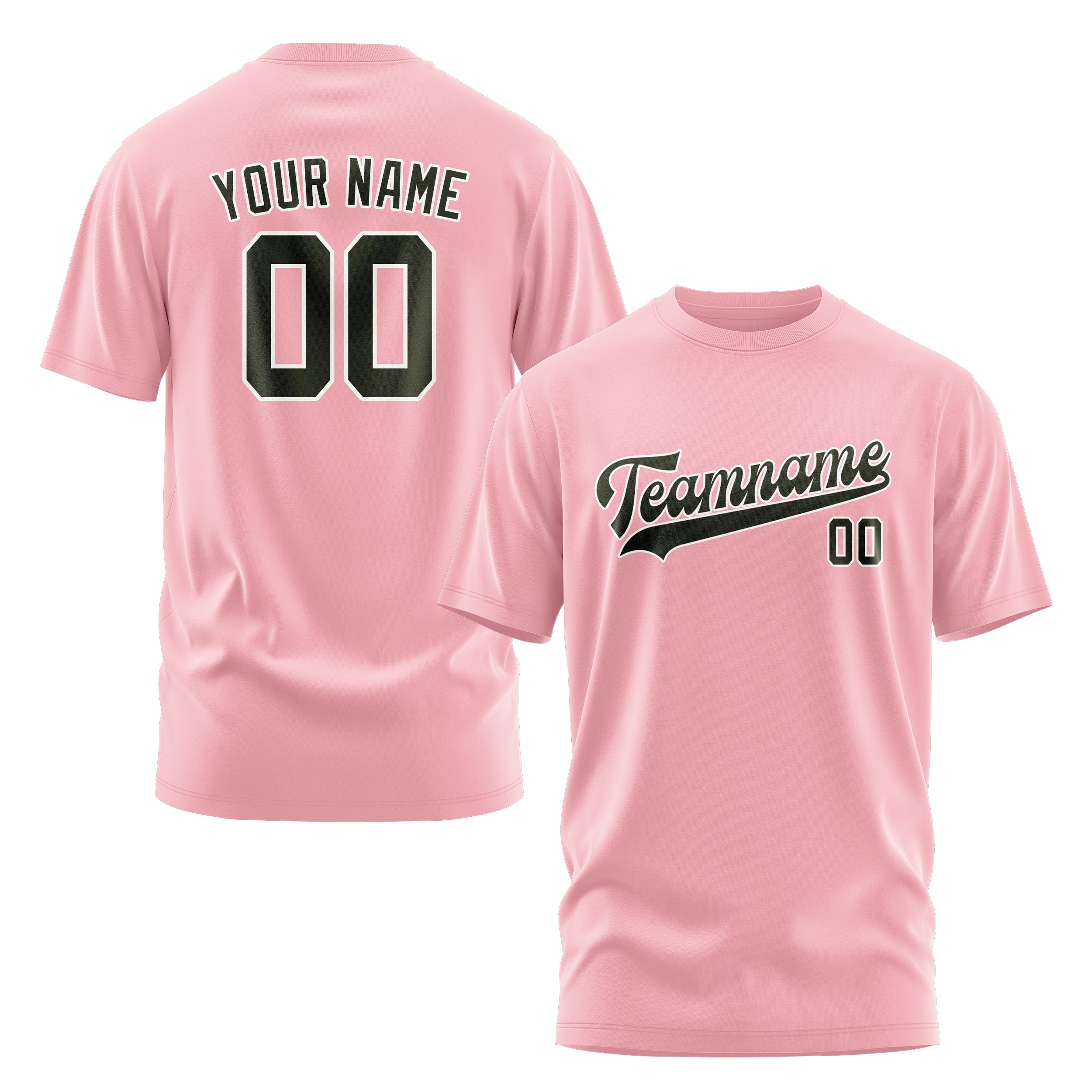 Maßgeschneidertes Rosa Dunkles Oliv T-Shirt