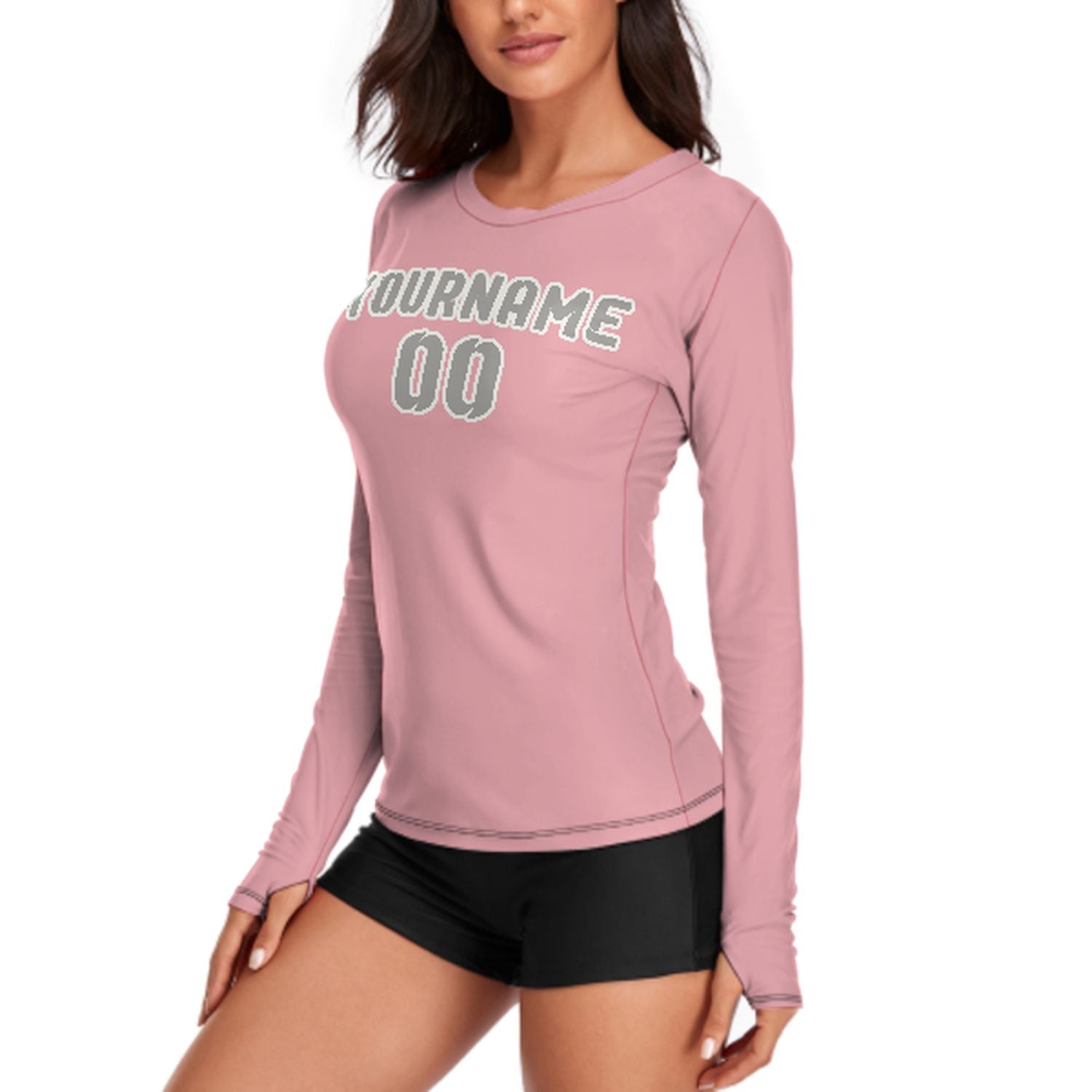 Camicia a maniche lunghe rosa grigia da donna su misura
