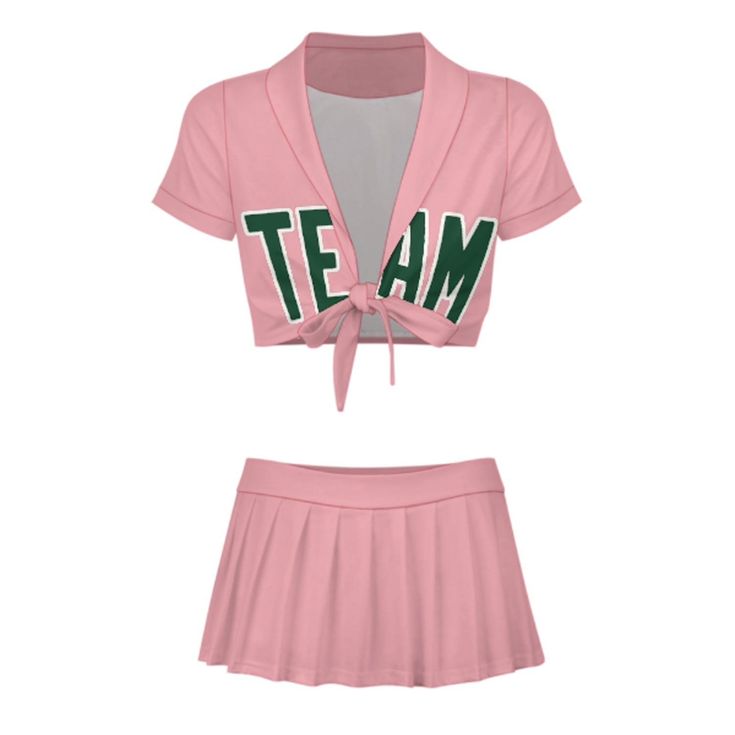 Maßgeschneidertes Rosa Moosgrün Cheerleader Outfit Set